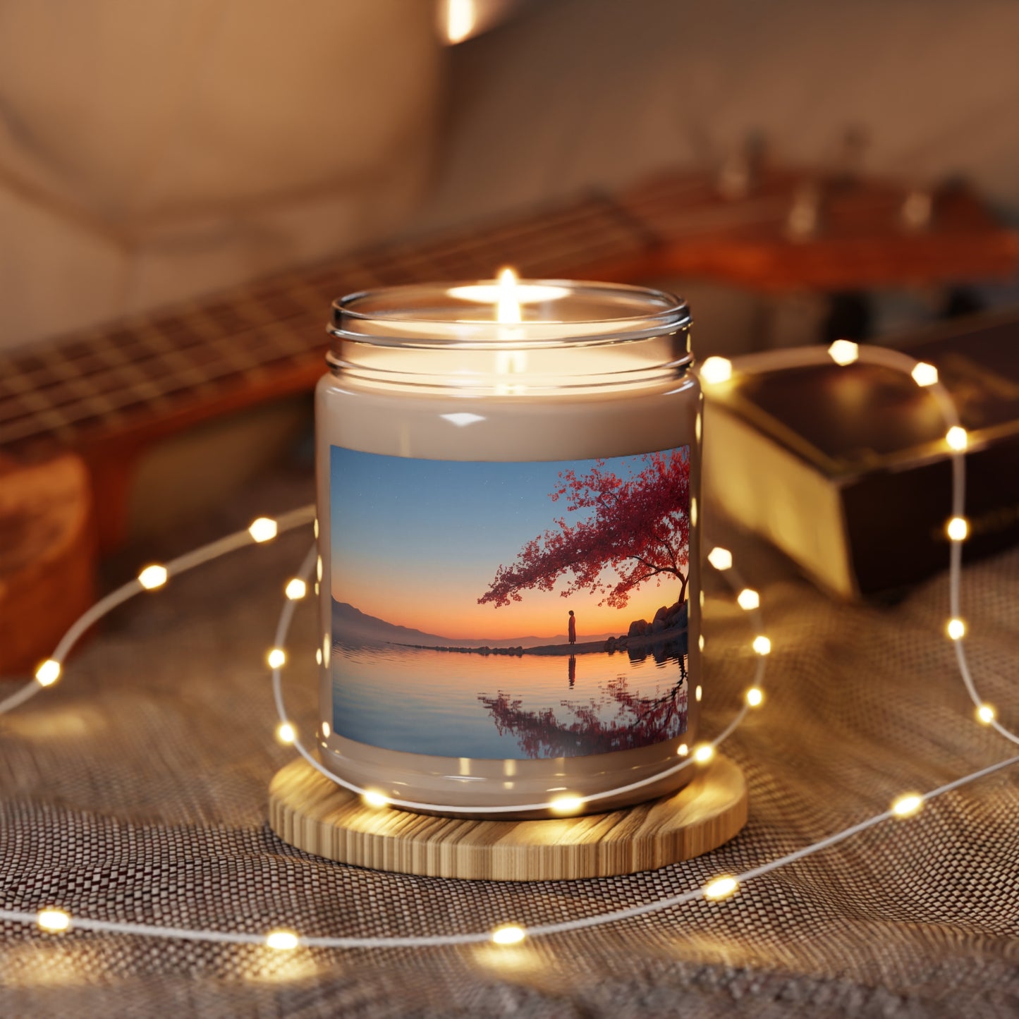 Crimson Sakura Sentinel Scented Soy Candles with White Lid, 9oz – Twilight’s Quiet Embrace