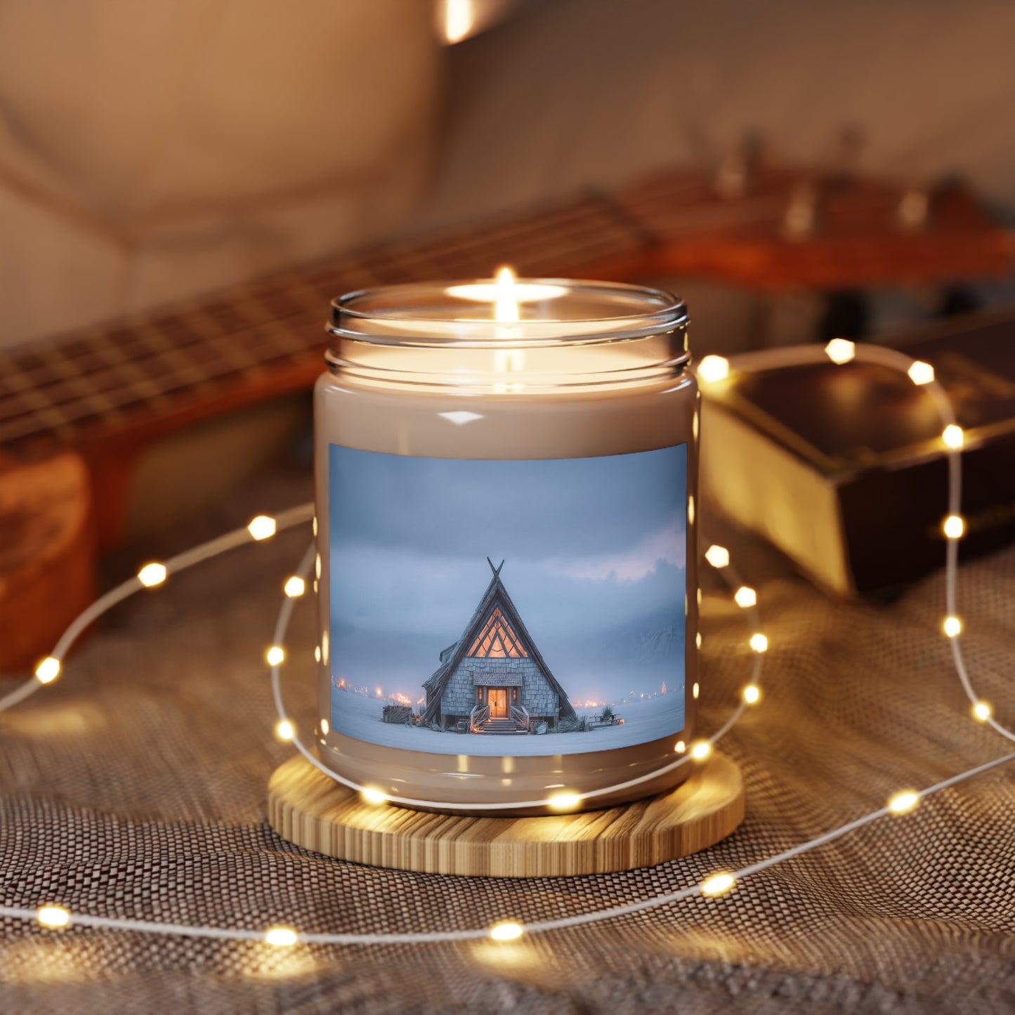 A-Frame Cabin Scented Soy Candles with White Lid, 9oz – Warm Light in the Grey Hours