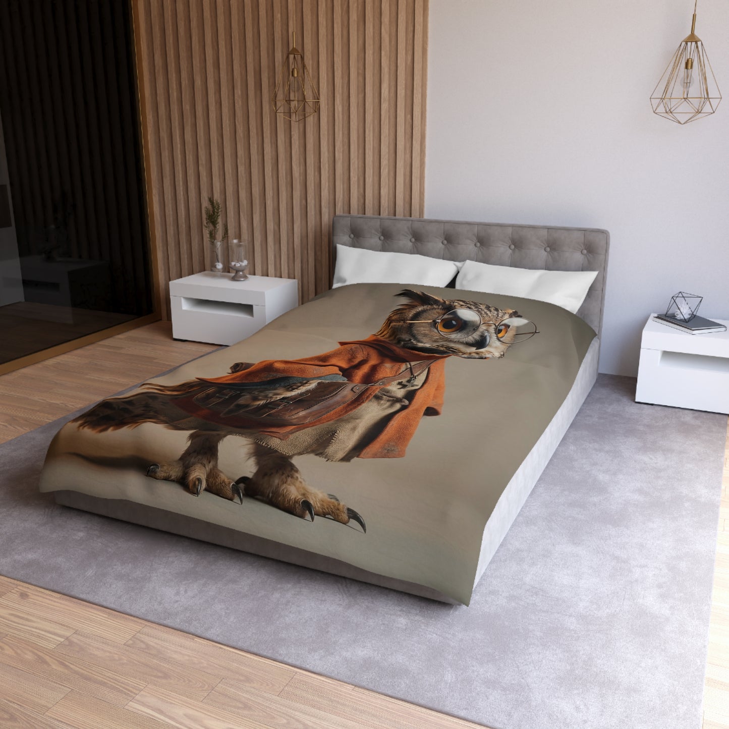 Owl Sage Microfiber Duvet Cover – Warm Ember Wisdom
