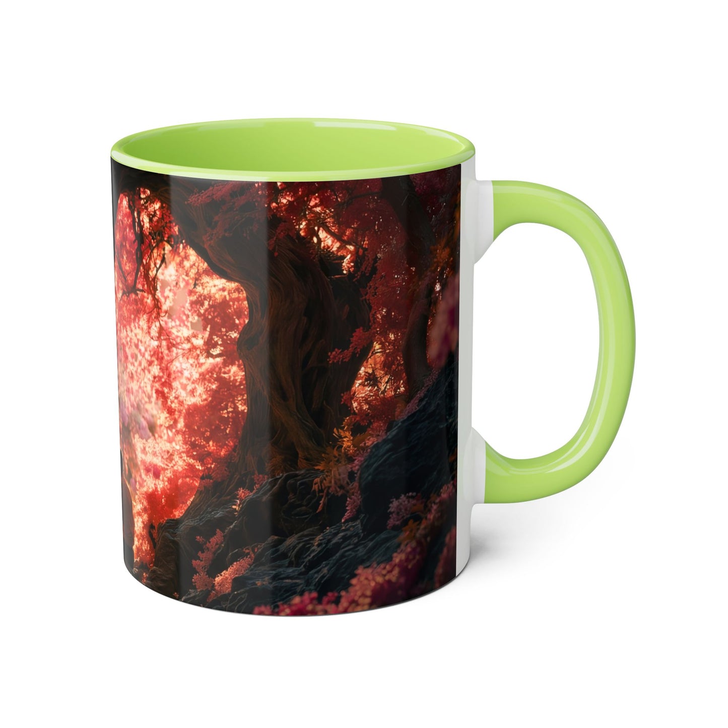Crimson Heart Grove Accent Mugs, 11oz – Twisted Branches and Twilight Embrace