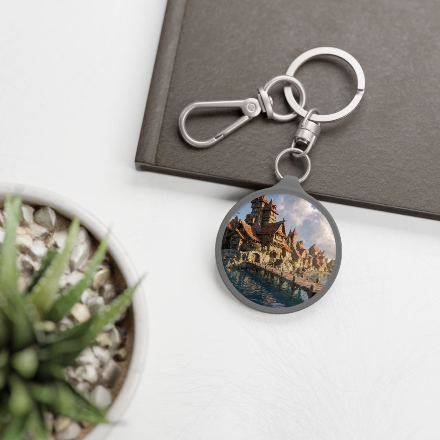 Coastal Viking Village Keyring Tag – Sunlit Stone & Timber Haven