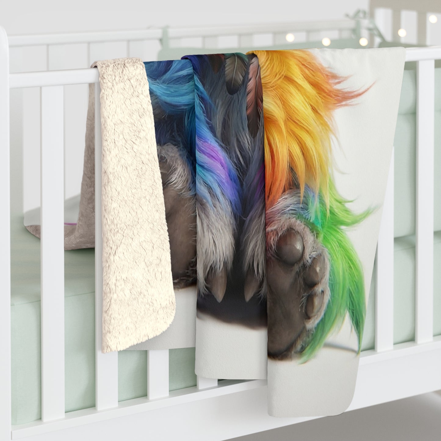 Rainbow Horned Guardian Sherpa Fleece Blanket – Whimsical Spirit with Hues of Wonder