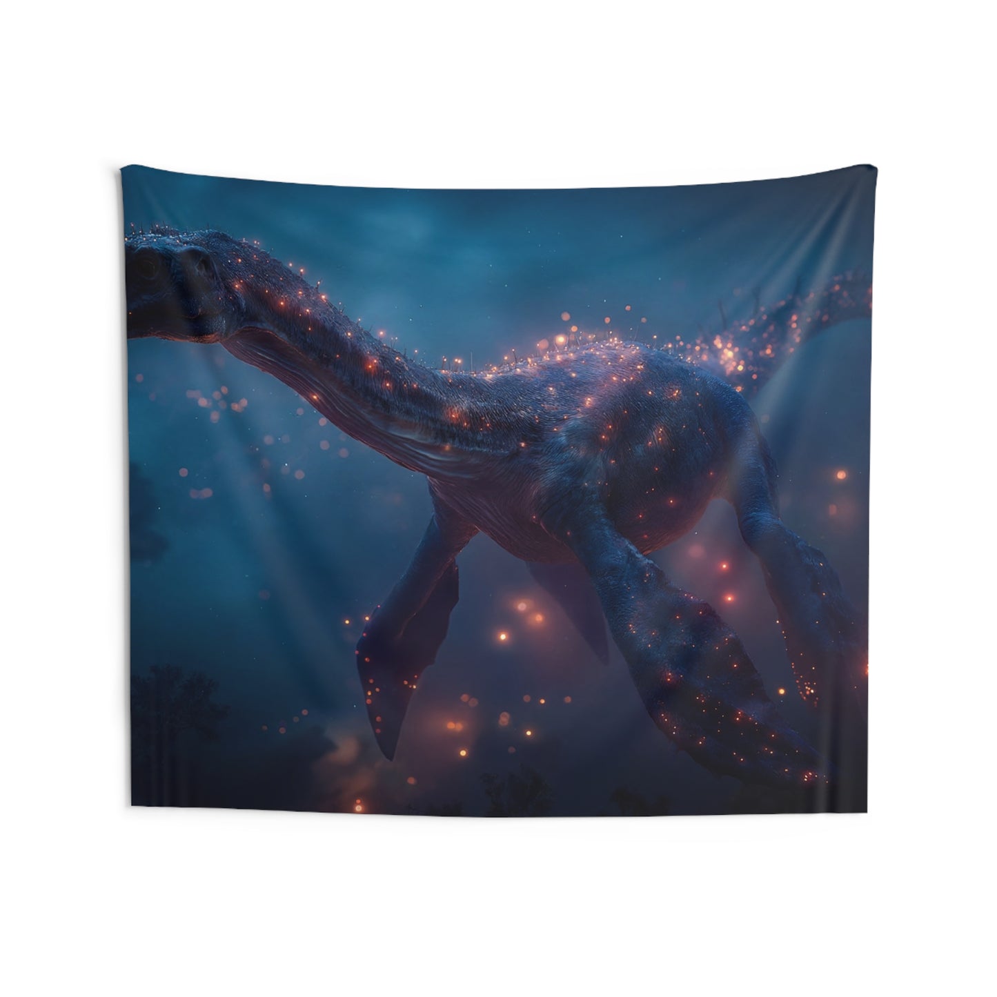 Starlit Plesiosaur Indoor Wall Tapestries – Ancient Sea Sentinel in Twilight
