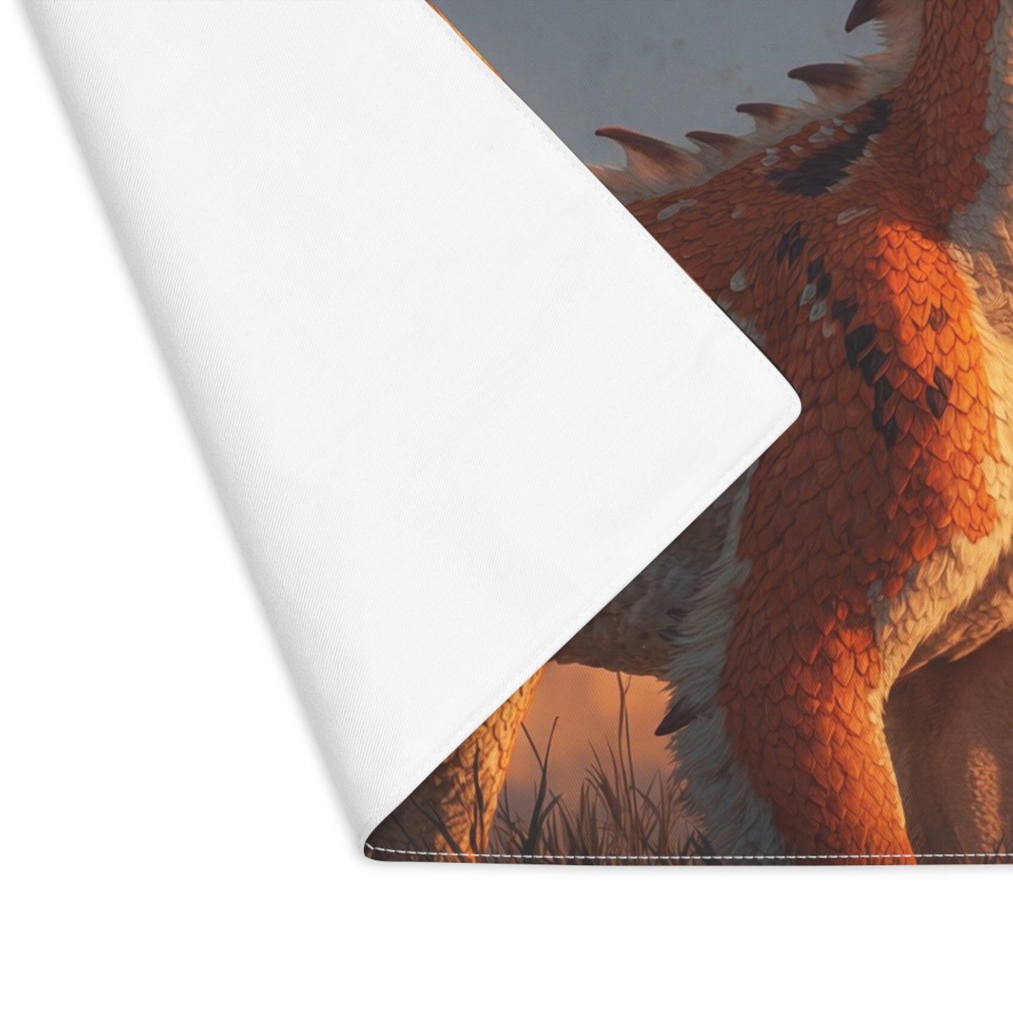 Sunset Sentinel Placemat – Warm Orange Dragon in Golden Grass