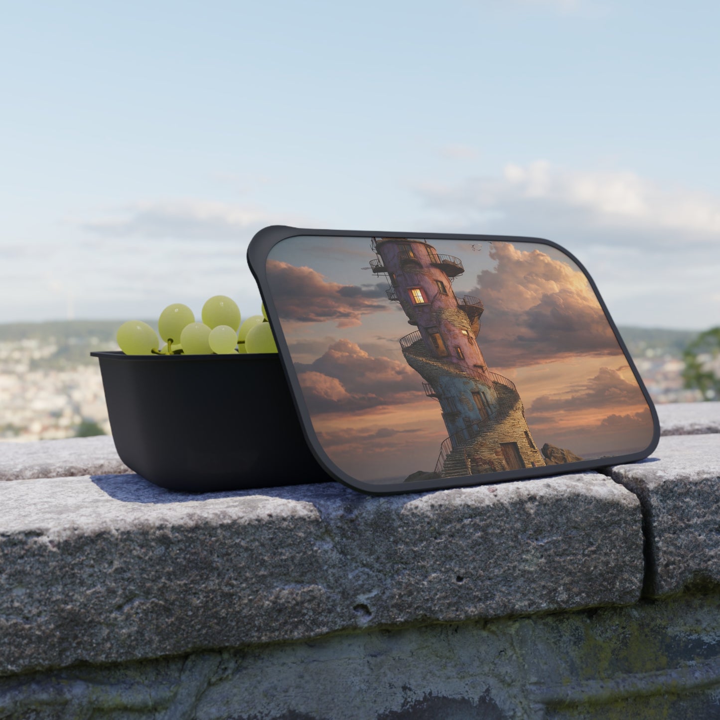 Twilight Lighthouse Tower PLA Bento Box with Band and Utensils – Keeper’s Quiet Watch