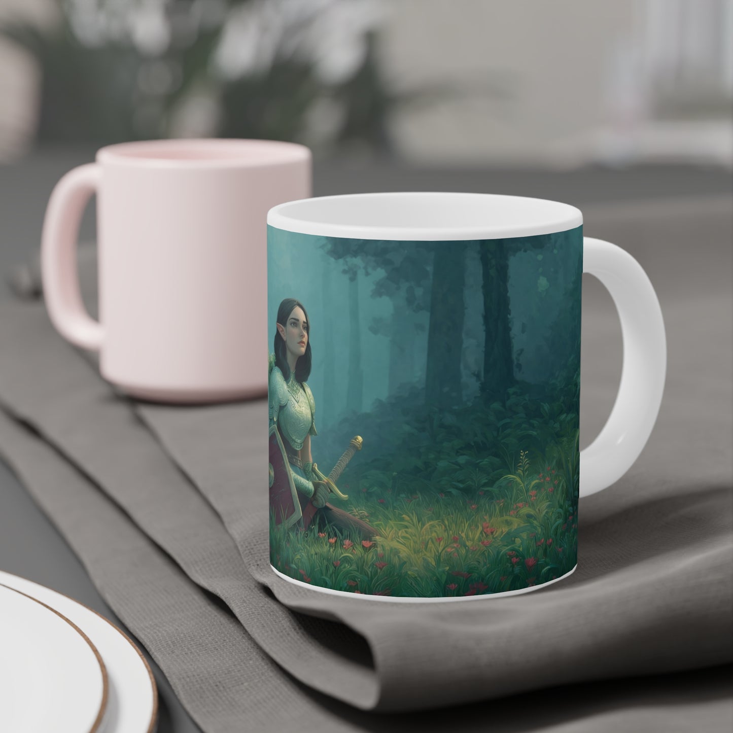 Elven Sentinel Ceramic Mugs (11oz\15oz\20oz) – Moss-Whispering Forest Pause
