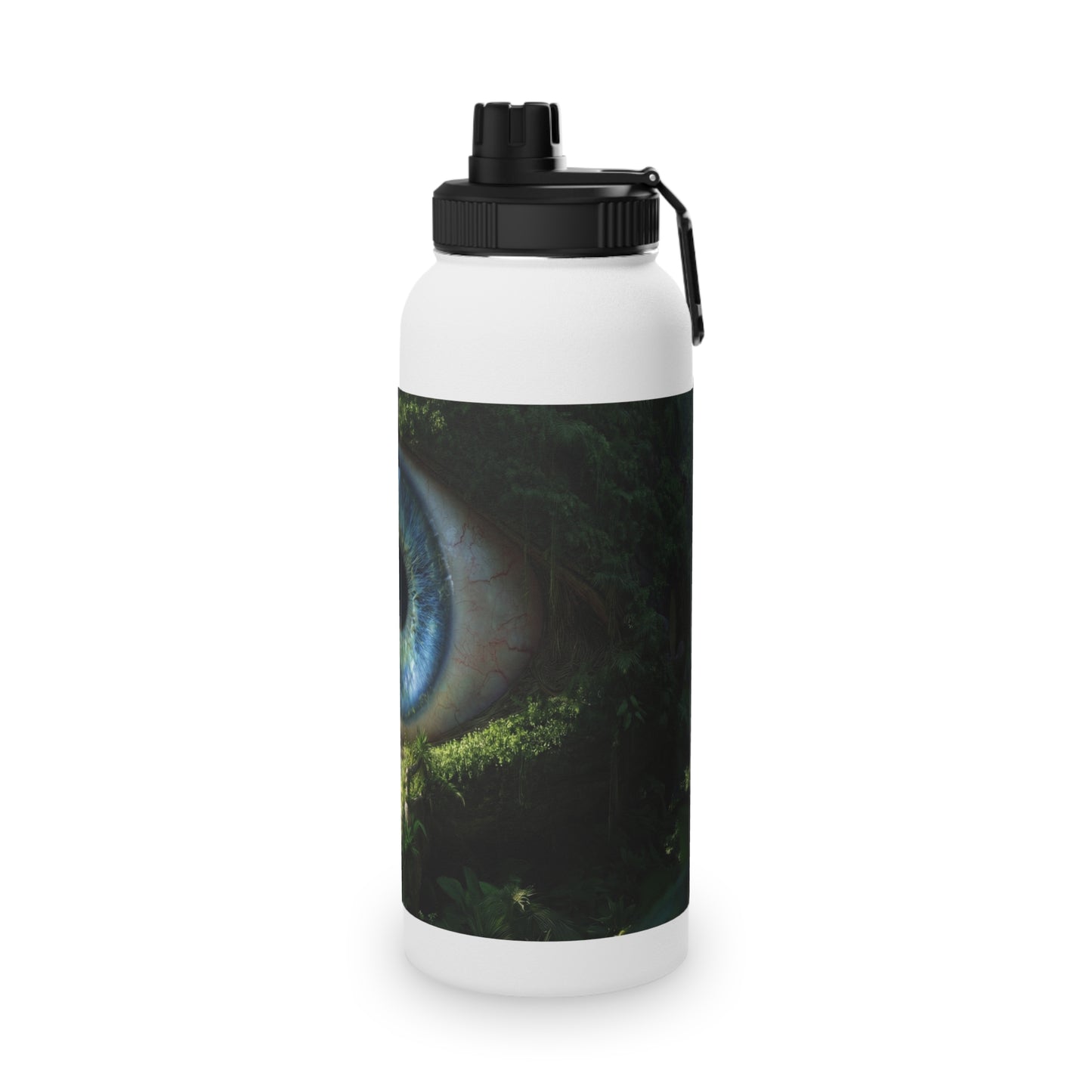 Guardian Eye of the Emerald Grove Stainless Steel Water Bottle, Sports Lid – Watchful Forest Portal