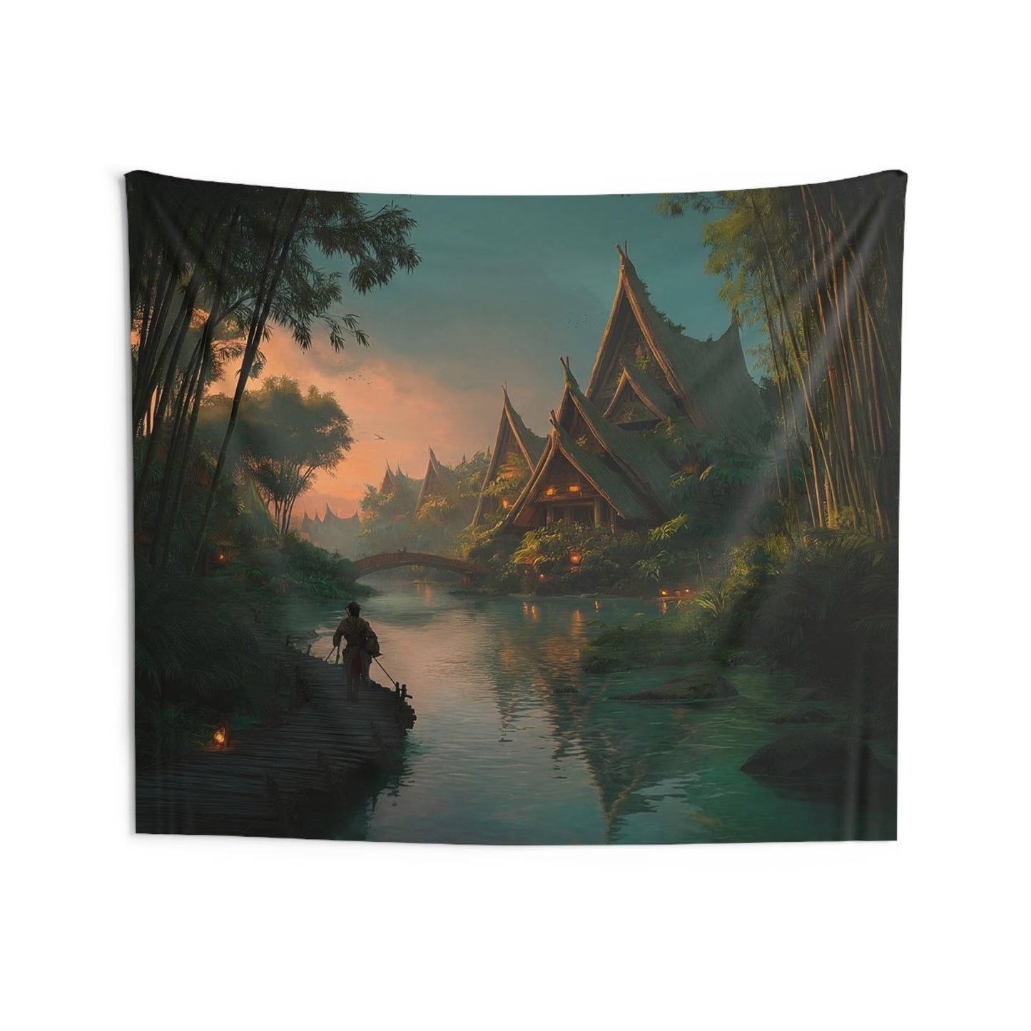 Bamboo River Village Tapestry – Twilight Canopy Overwater Path