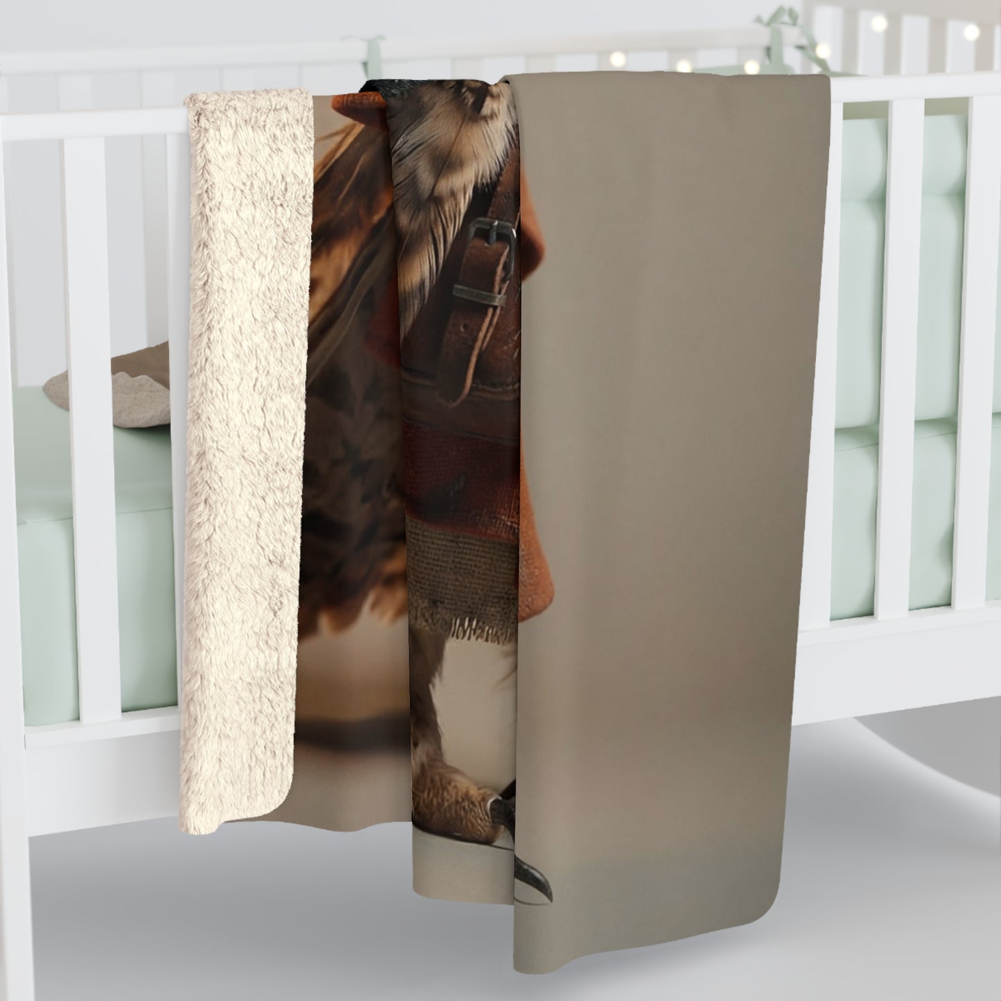 Goggles-Swelled Owl Traveler Sherpa Fleece Blanket – Rust Robe and Leather Satchel Portrait