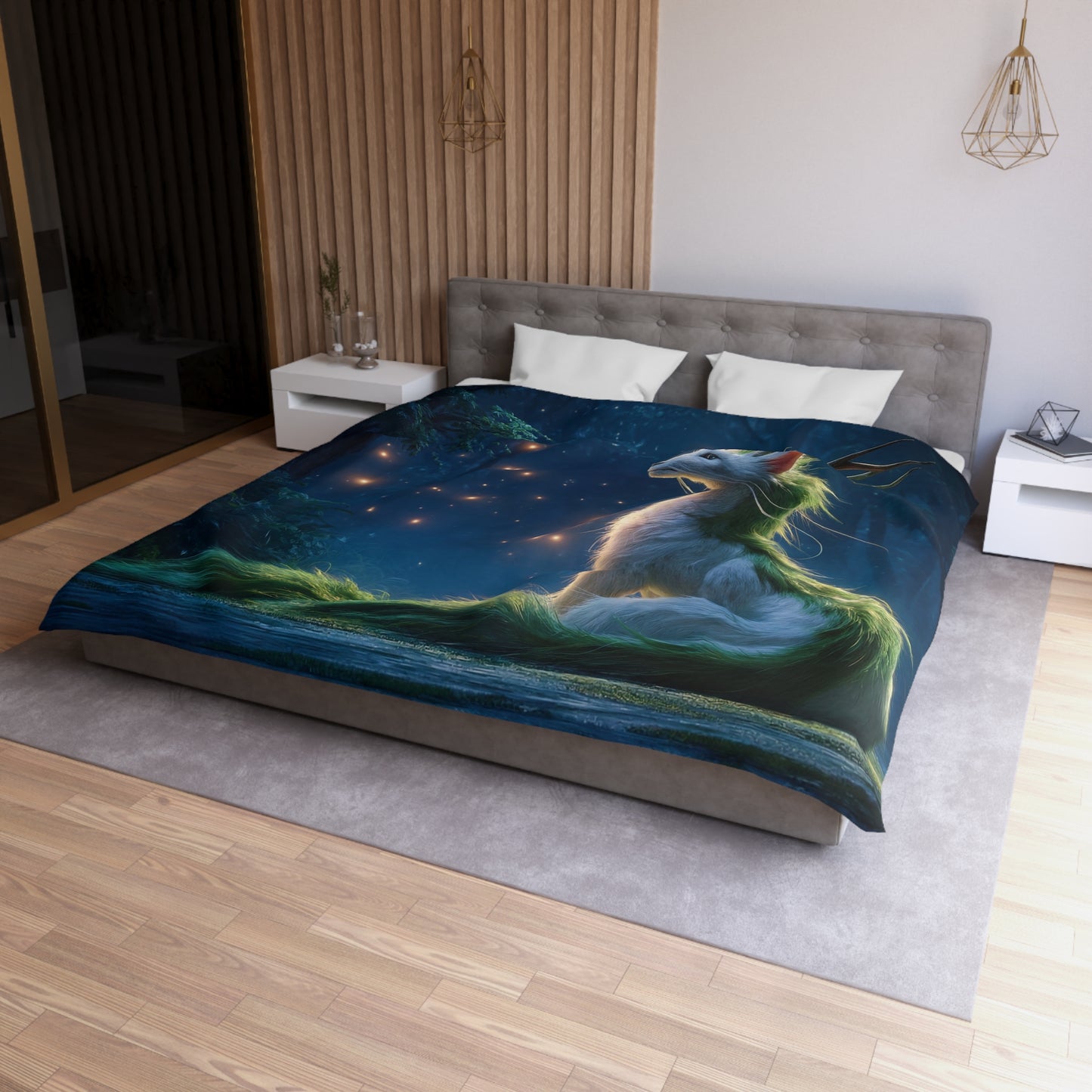 Luminescent Forest Fox Microfiber Duvet Cover – Moonlit Guardian of the Whispering Woods