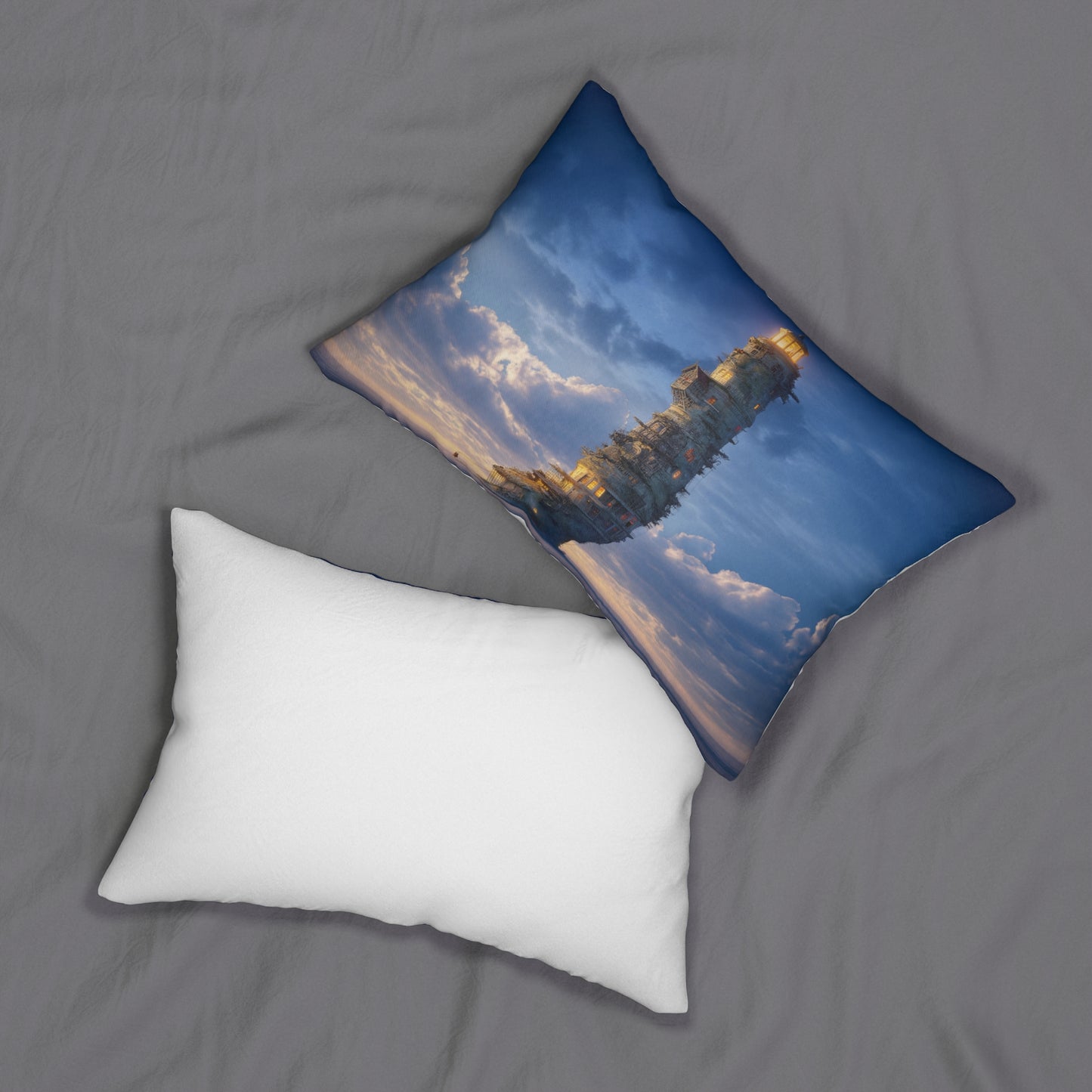 Skyborne Lighthouse Lumbar Pillow – Twilight Beacon Over Endless Sea