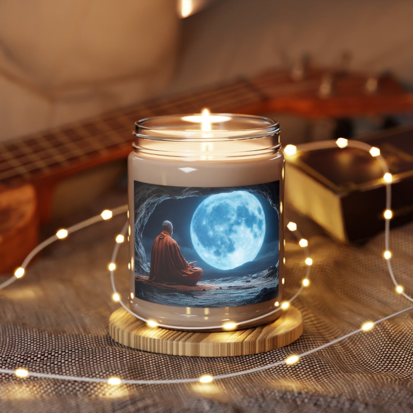 Moonlit Meditation Monk Scented Soy Candles with White Lid, 9oz – Serene Night Sanctuary