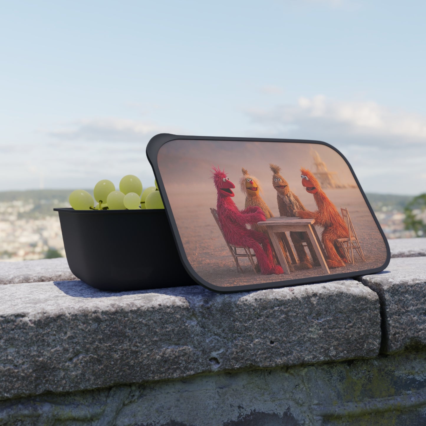 Desert Picnic of Four Furry Friends PLA Bento Box with Band and Utensils – Warm Sunset Gathering