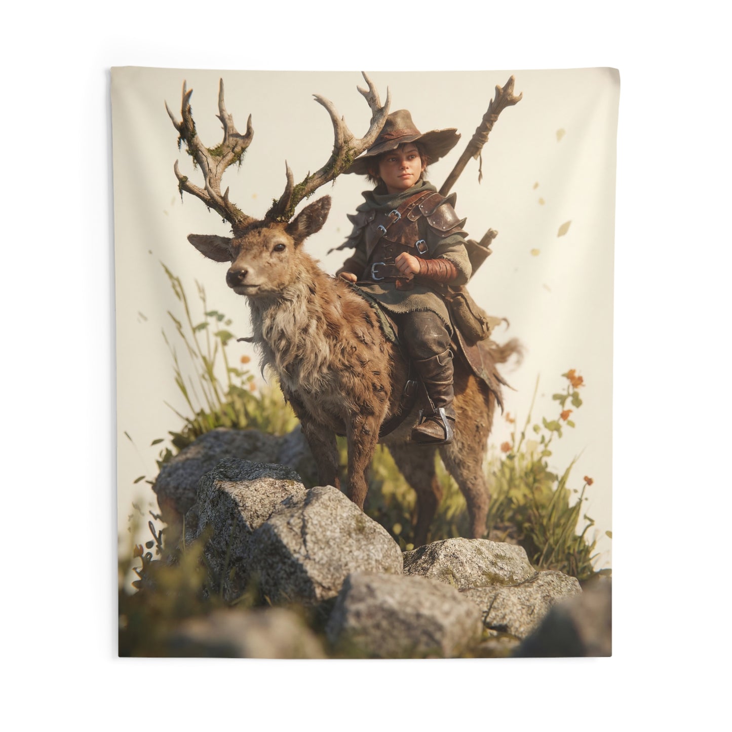 Boy with Stag Indoor Wall Tapestries – Dawn’s Quiet Companion
