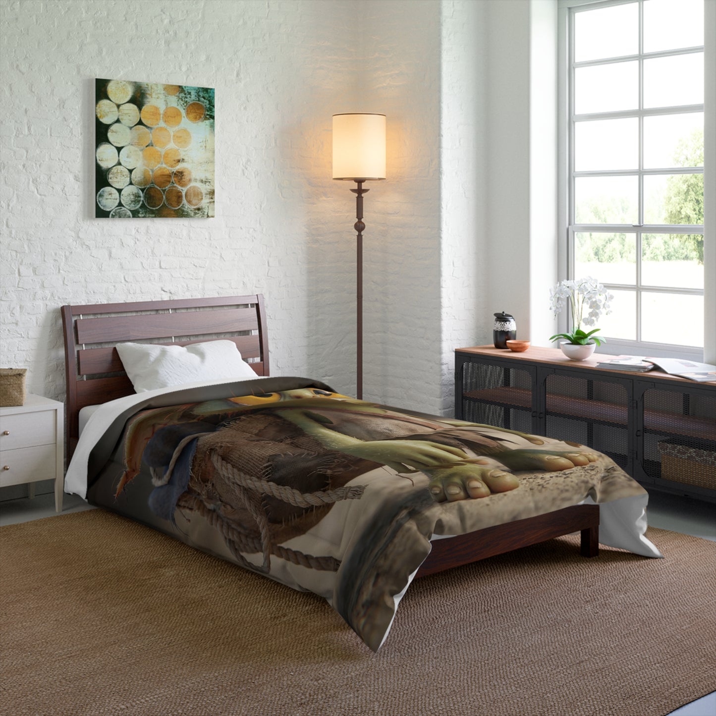 Gnomish Traveler Comforter – Rustic Backpack Wanderer Dreamscape