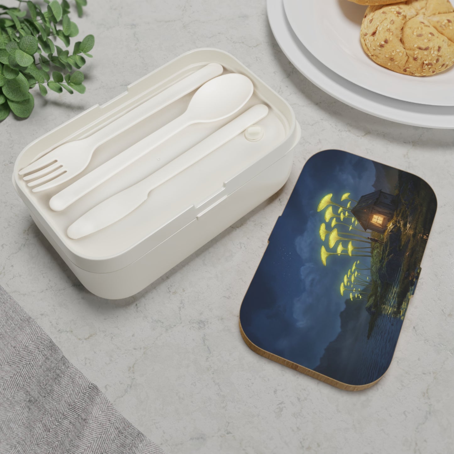 Glowing Mushroom Cabin Bento Lunch Box – Night’s Quiet Sanctuary