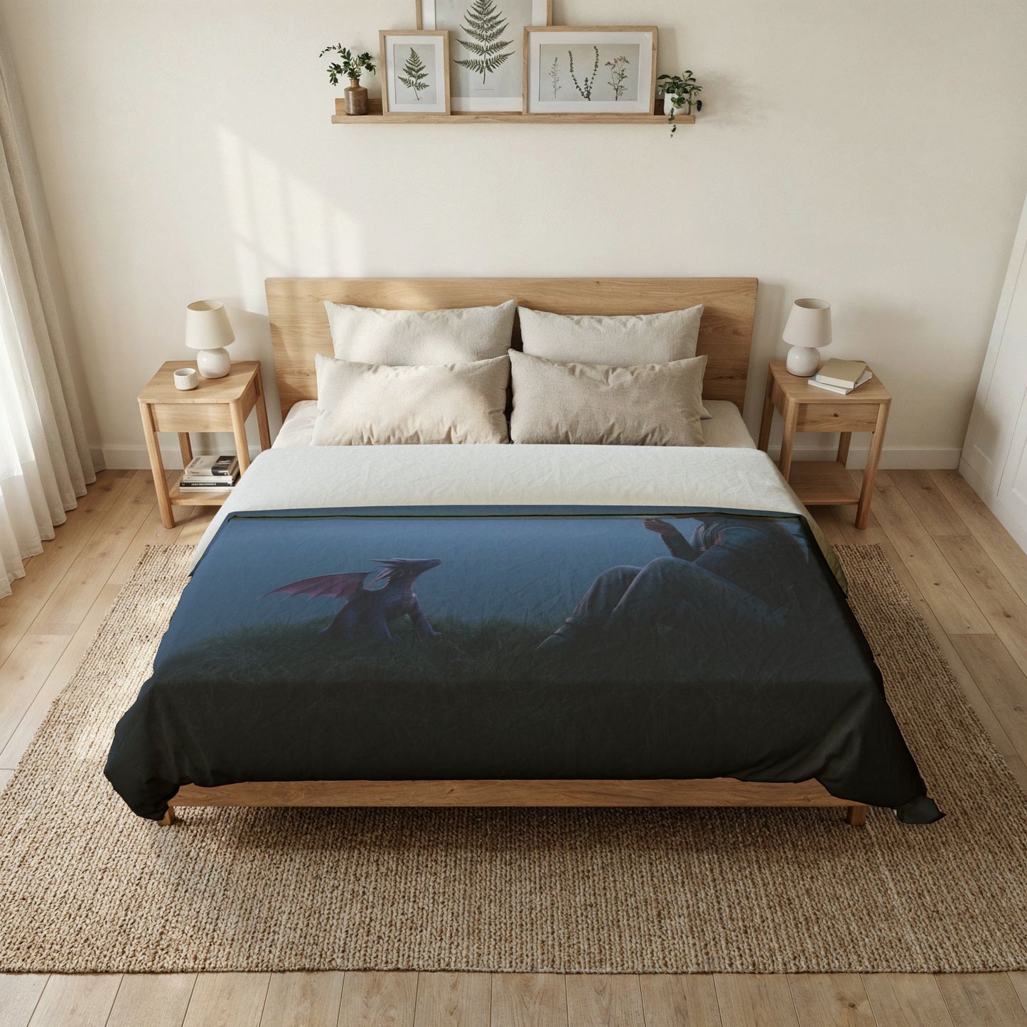 Misty Sentinel and Dragon Cotton Duvet Cover – Twilight Mountain Rest