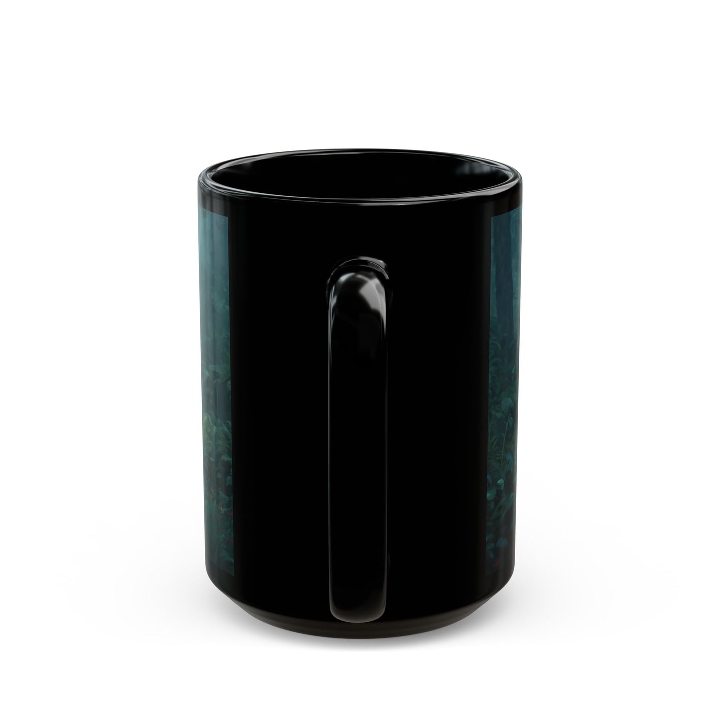 Forest Sentinel Black Mug – Misty Grove Guardian Dreamscape