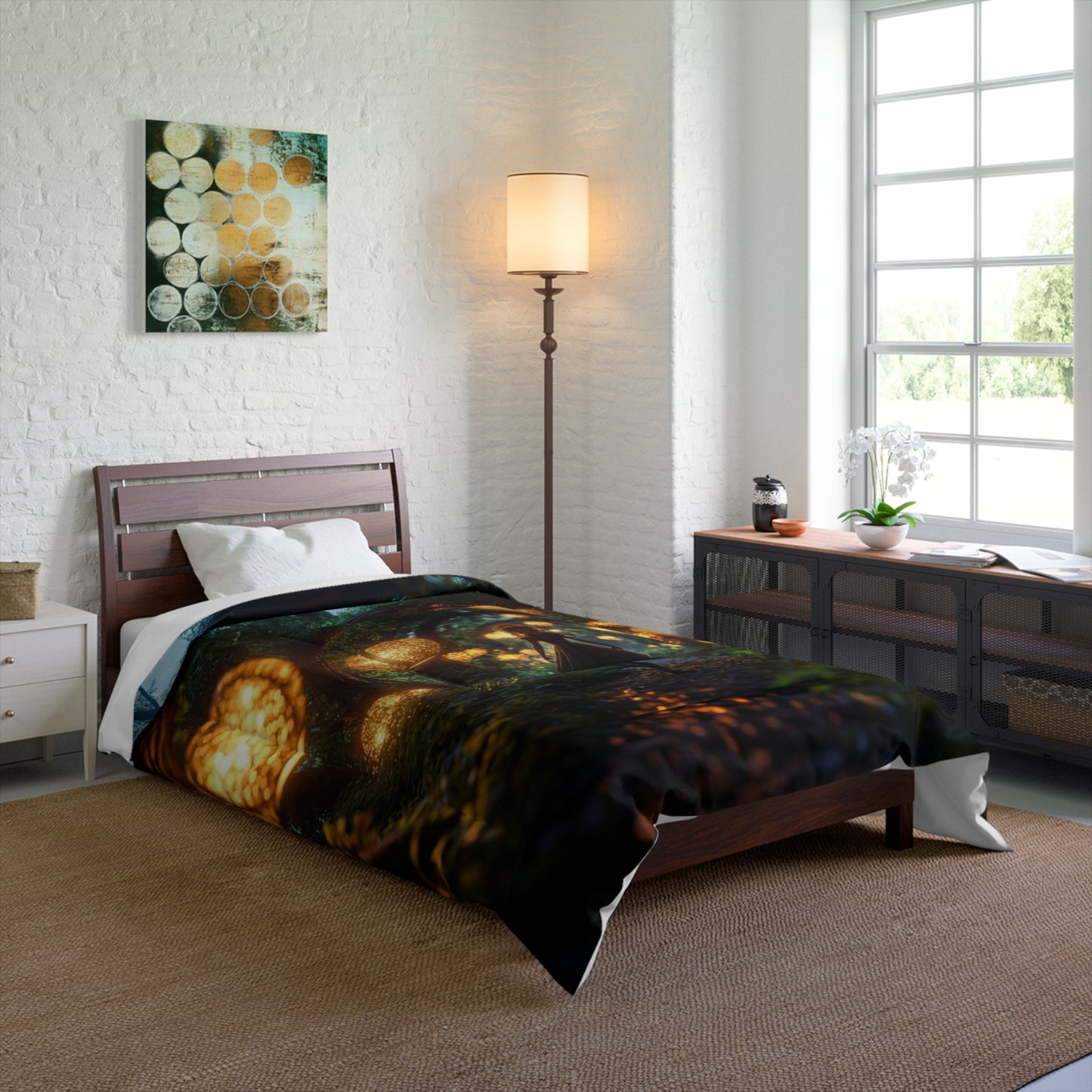 Luminous Forest Path Comforter – Warm Lanterns Guide Your Way