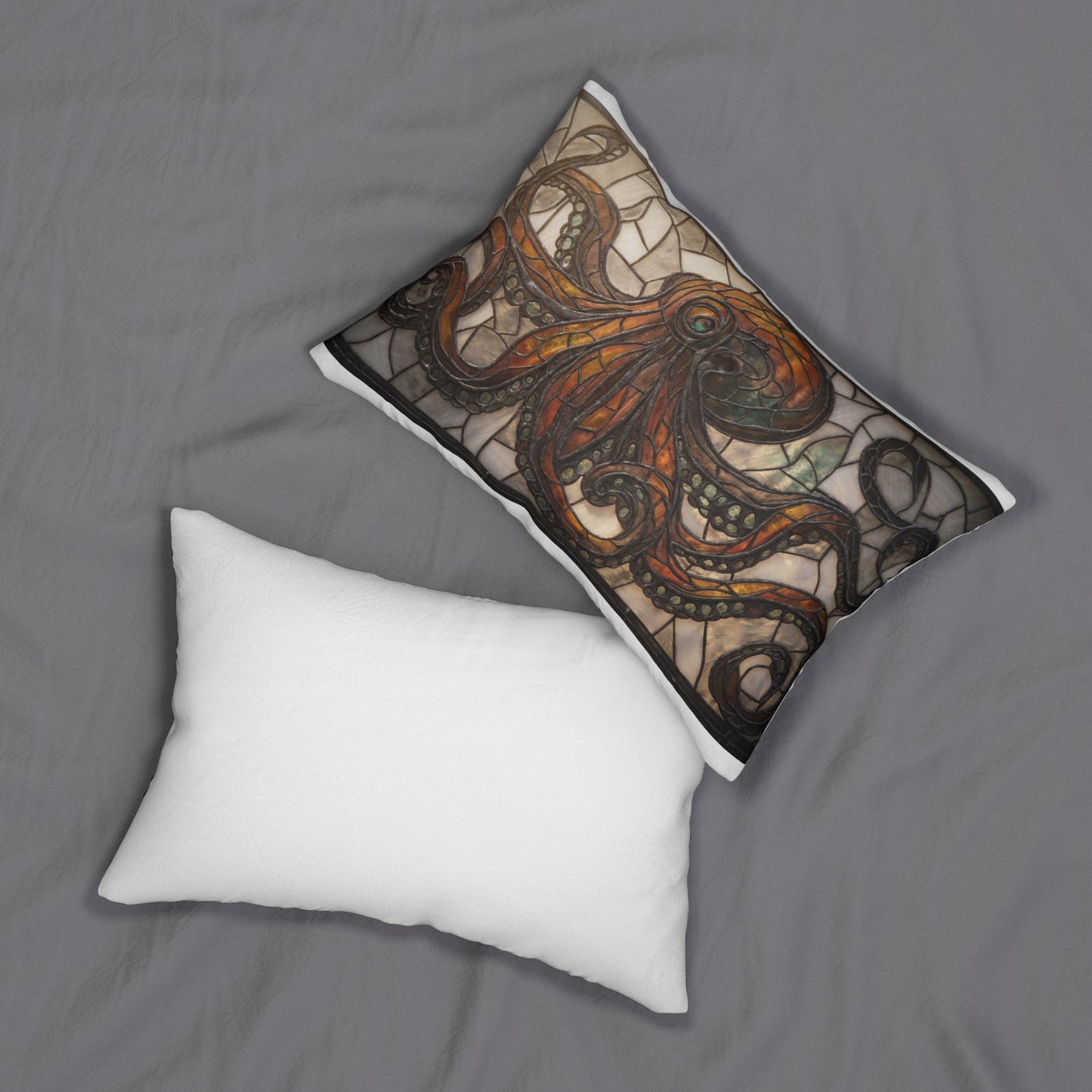 Stained Glass Octopus Lumbar Pillow – Amber Tide Dreamscape