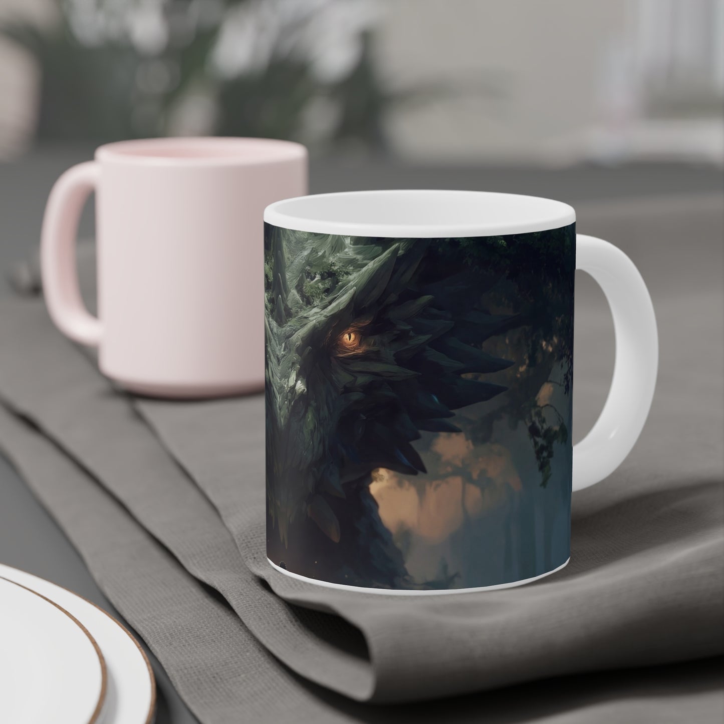 Ancient Dragon Sentinel Ceramic Mugs (11oz\15oz\20oz) – Whispers of the Verdant Throne
