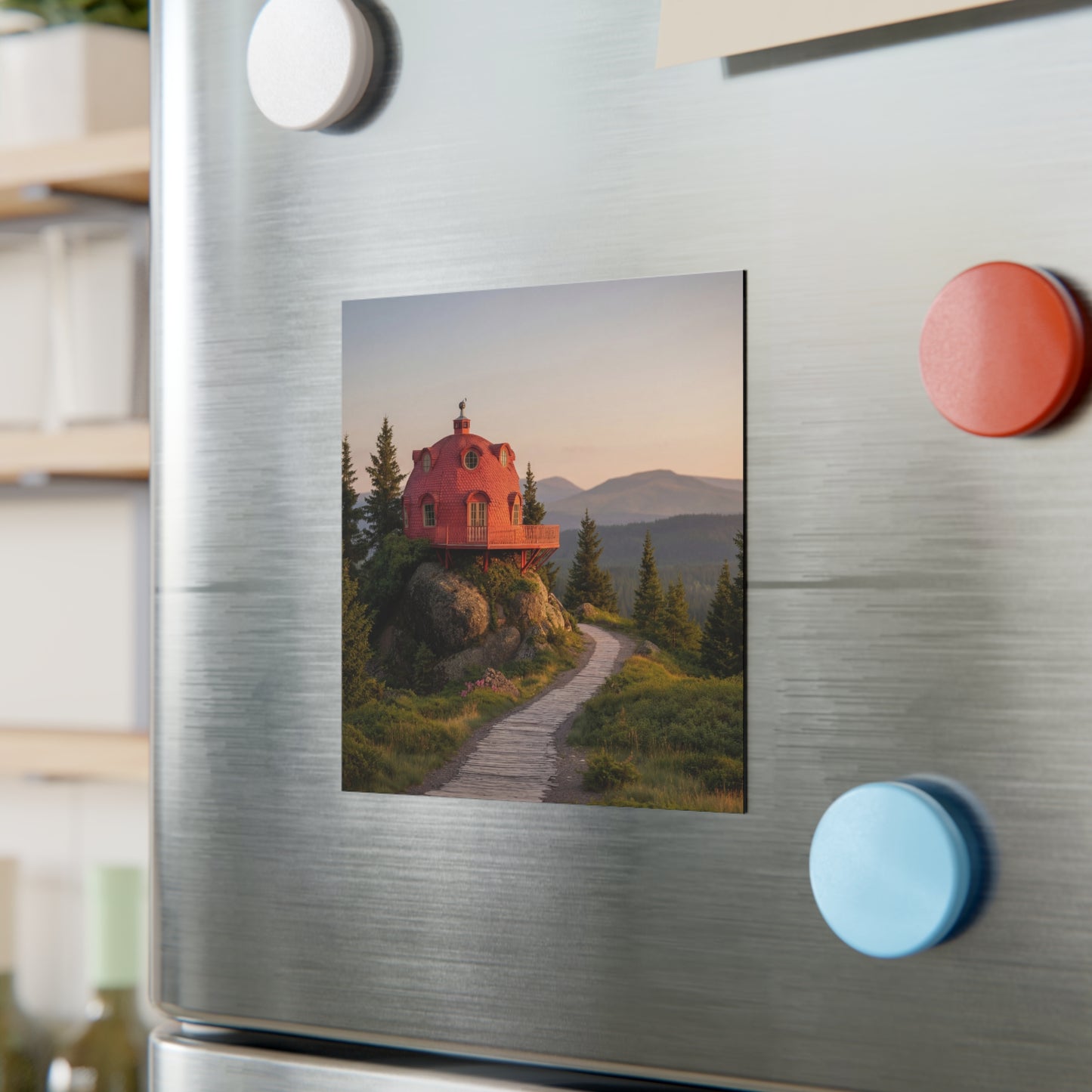 Red Dome Cottage Magnet – Sunset Peak Sanctuary