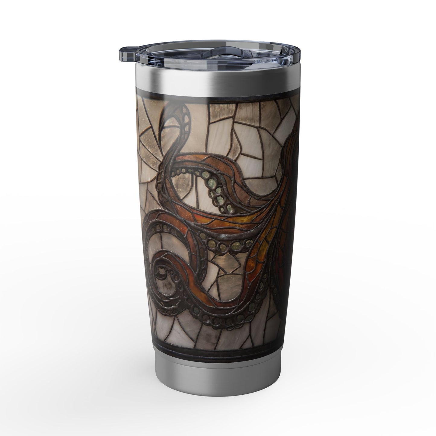Stained Glass Octopus Vagabond 20oz Tumbler – Amber Depths and Iron Lace
