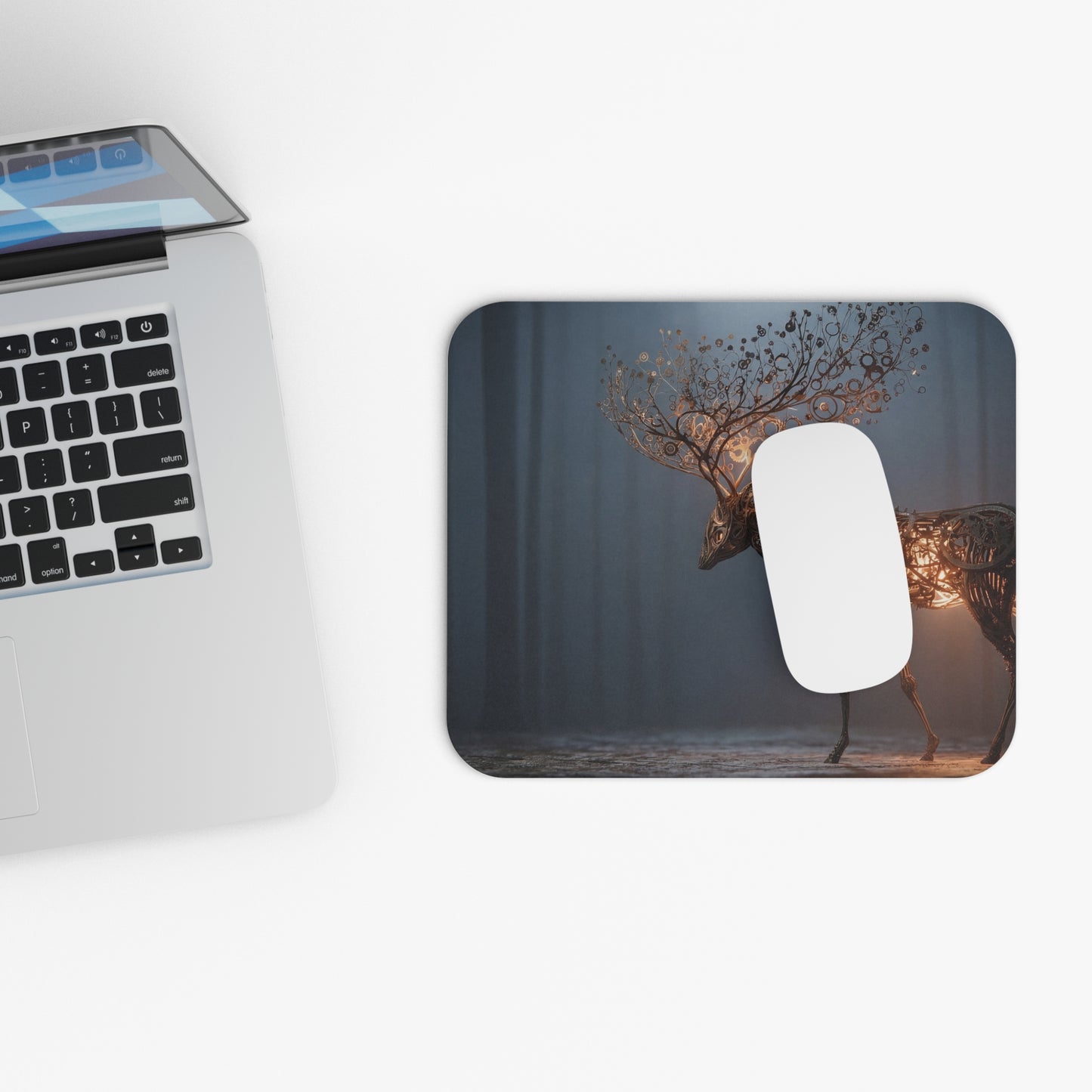 Steampunk Deer Mouse Pad – Luminescent Gear Forest
