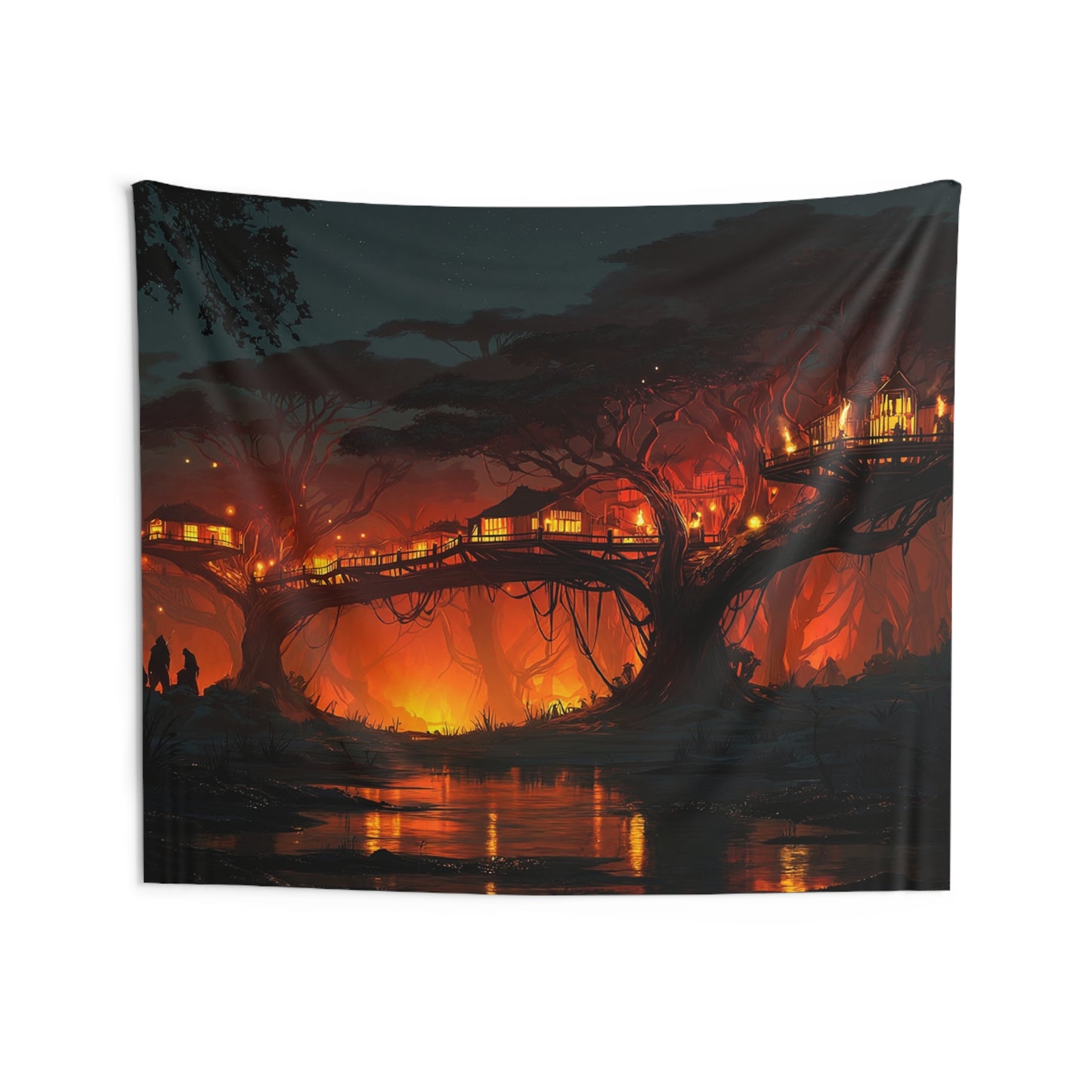 Treehouse Village Tapestries – Emberlit Canopy at Twilight