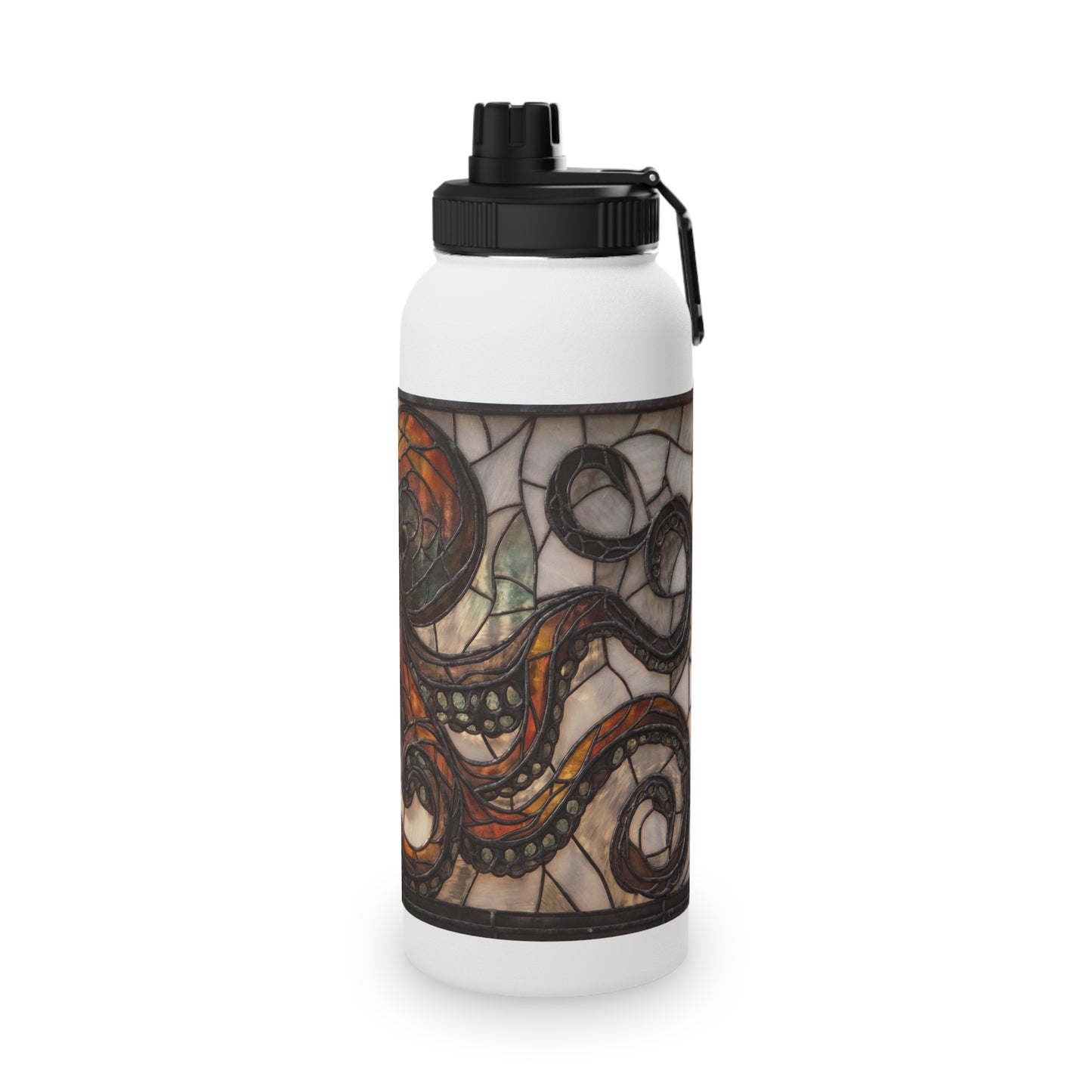 Stained Glass Octopus Water Bottle – Amber Tide Guardian with Iron Frame