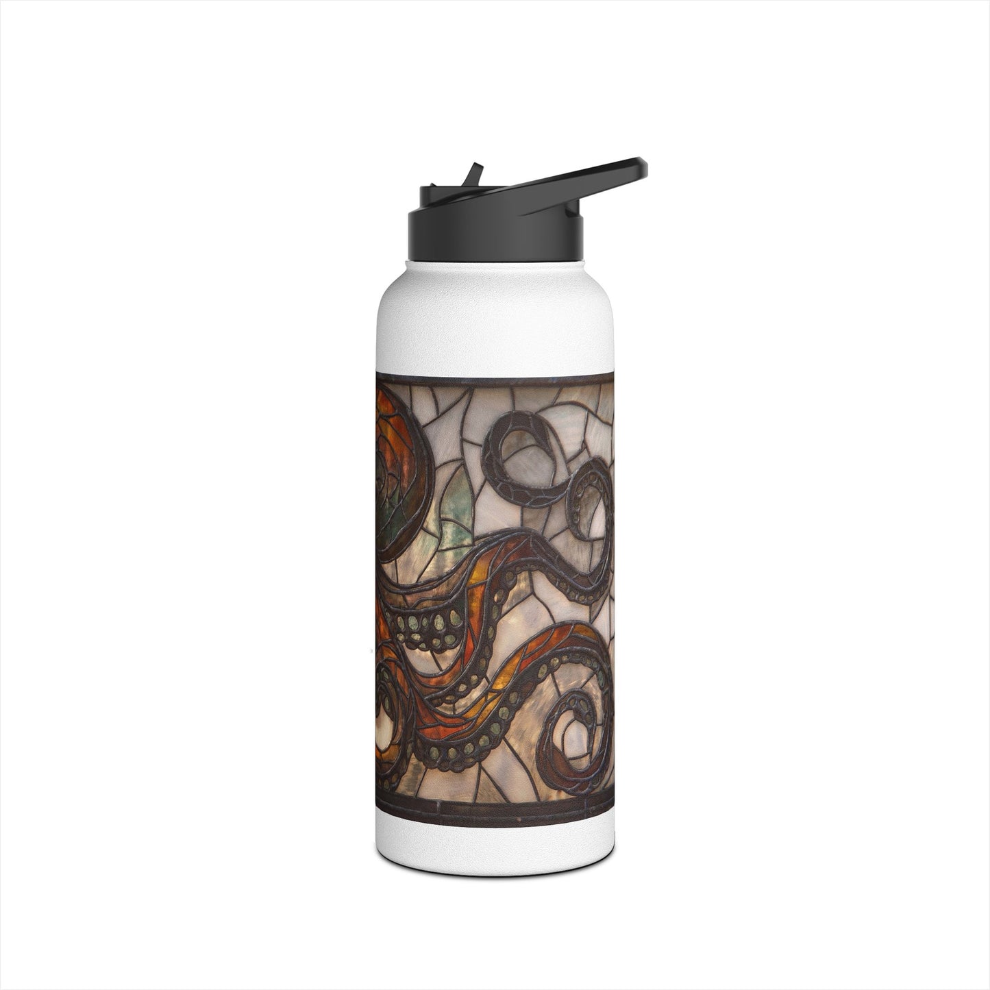 Stained Glass Octopus Water Bottle – Amber Abyss Guardian