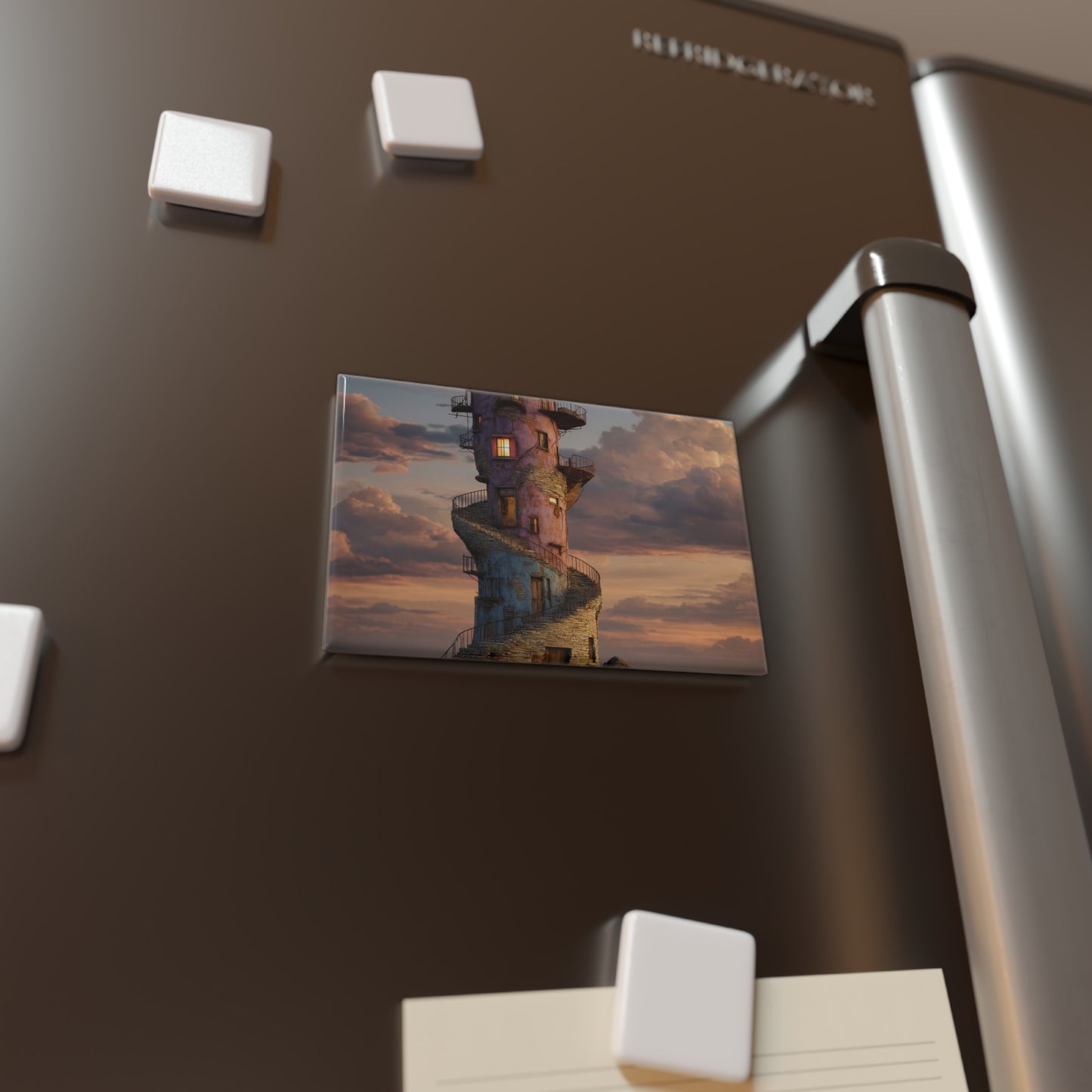 Abandoned Lighthouse Button Magnet, Rectangle (1 & 10 pcs) – Sunset Sentinel on the Shores of Memory