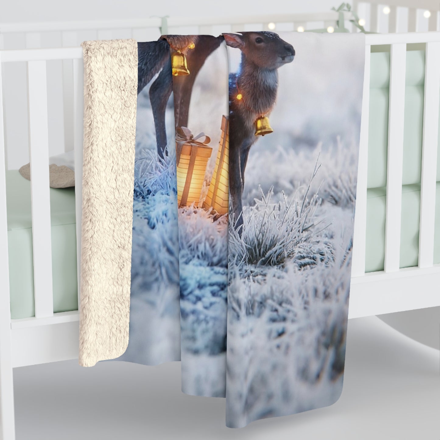 Frostbound Deer Family Sherpa Fleece Blanket – Winter’s Gentle Gift Givers