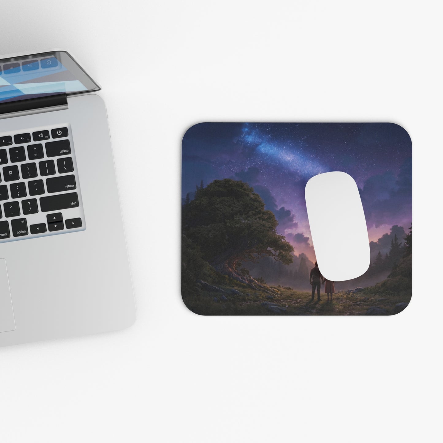 Starlit Pact Mouse Pad (Rectangle) – Twilight Forest Under Milky Way Canopy