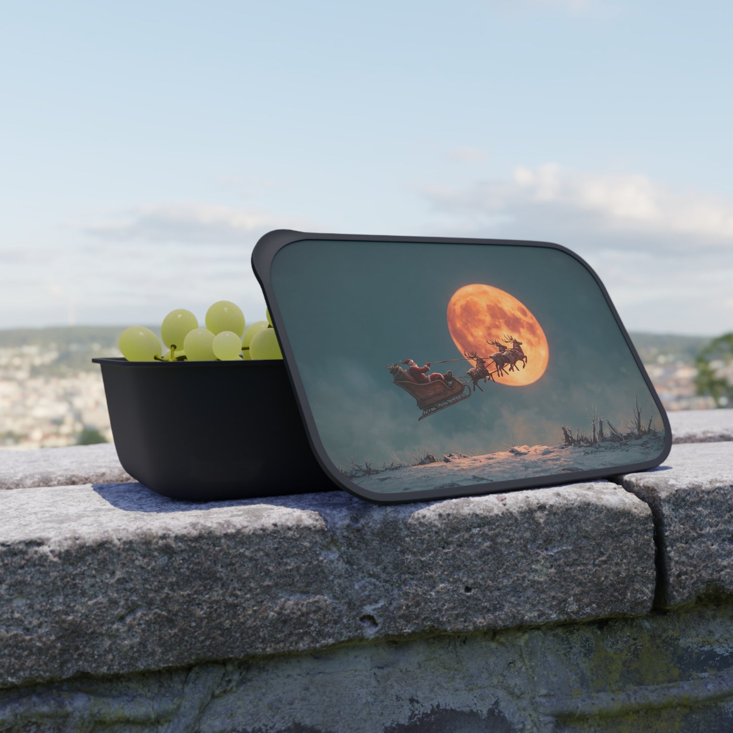 Santa’s Midnight Flight PLA Bento Box with Band and Utensils – Crimson Moon Over Frosty Peaks