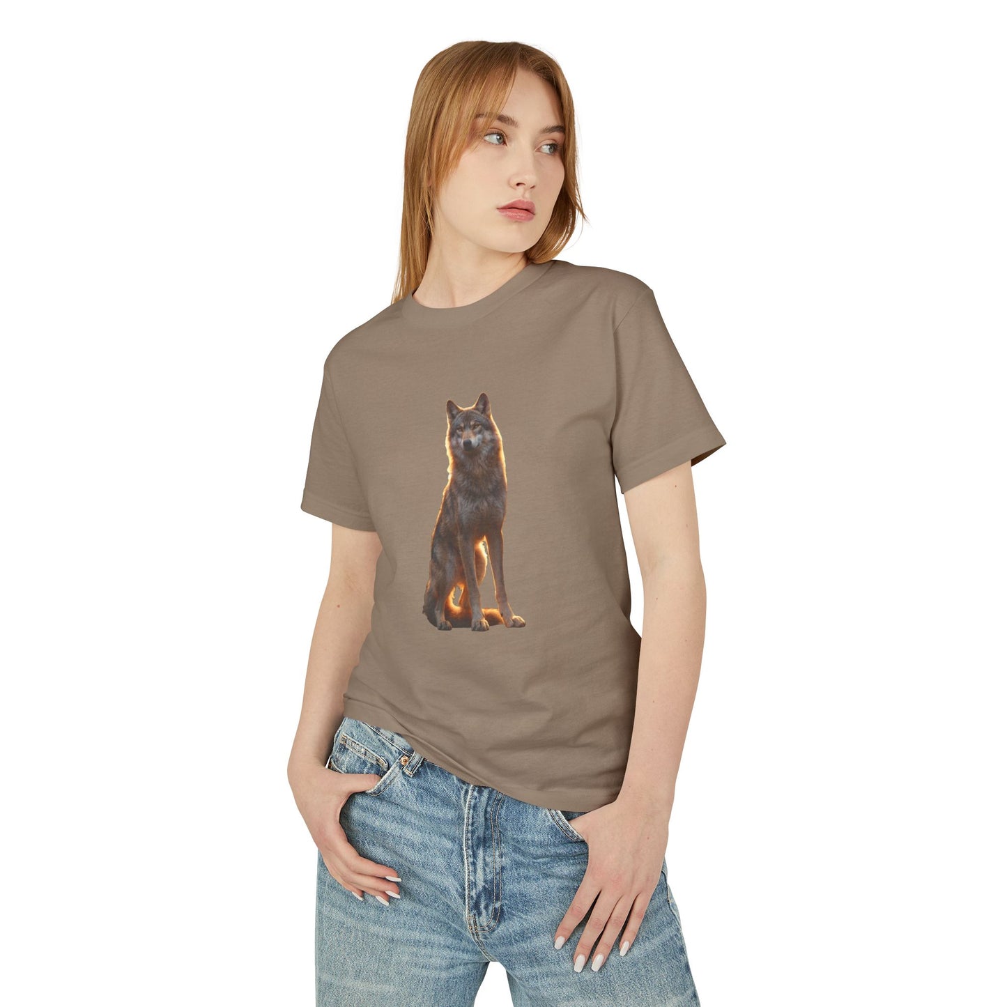 Golden Sentinel Wolf Tee – Amber Light Guardian Print