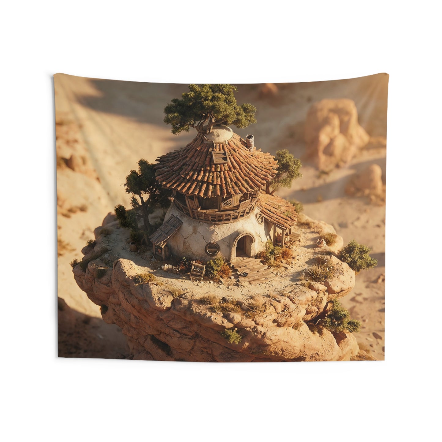 Desert Sentinel Cottage Tapestries – Sun-Drenched Cliffside Haven