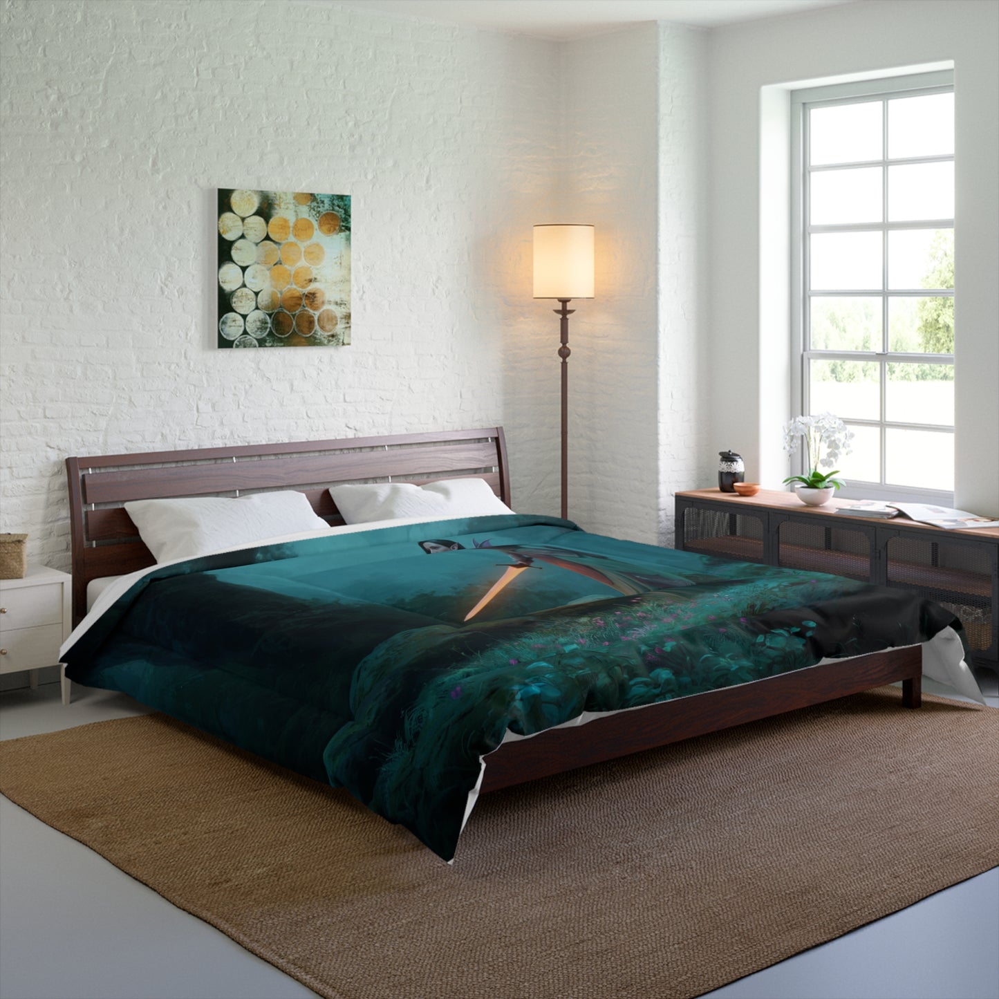 Elven Sentinel Forest – Glowing Blade Guardian Comforter