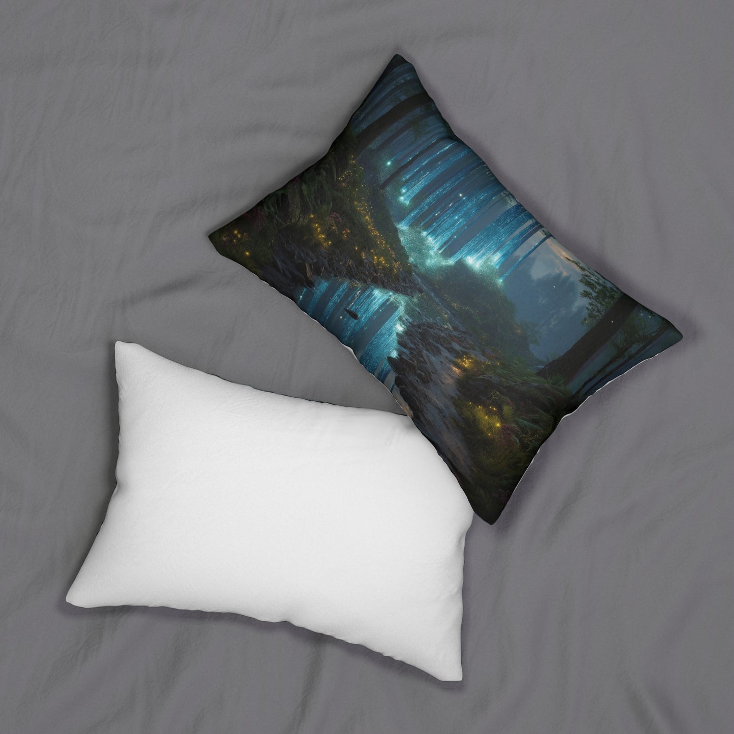 Celestial Forest Lumbar Pillow – Whispering Lightfall Dreamscape