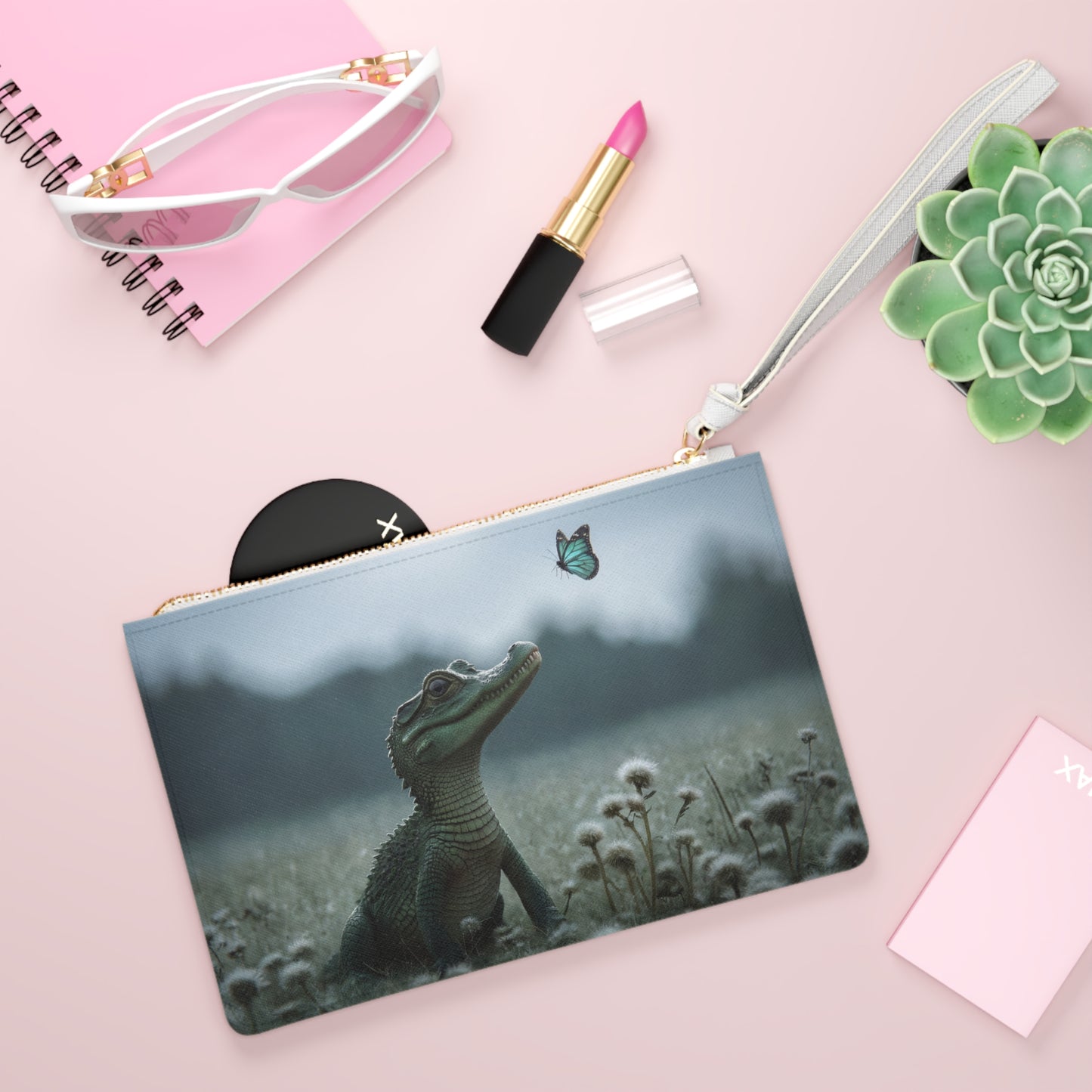 Azure Butterfly and Caiman Clutch Bag – Whispering Wetlands Dream