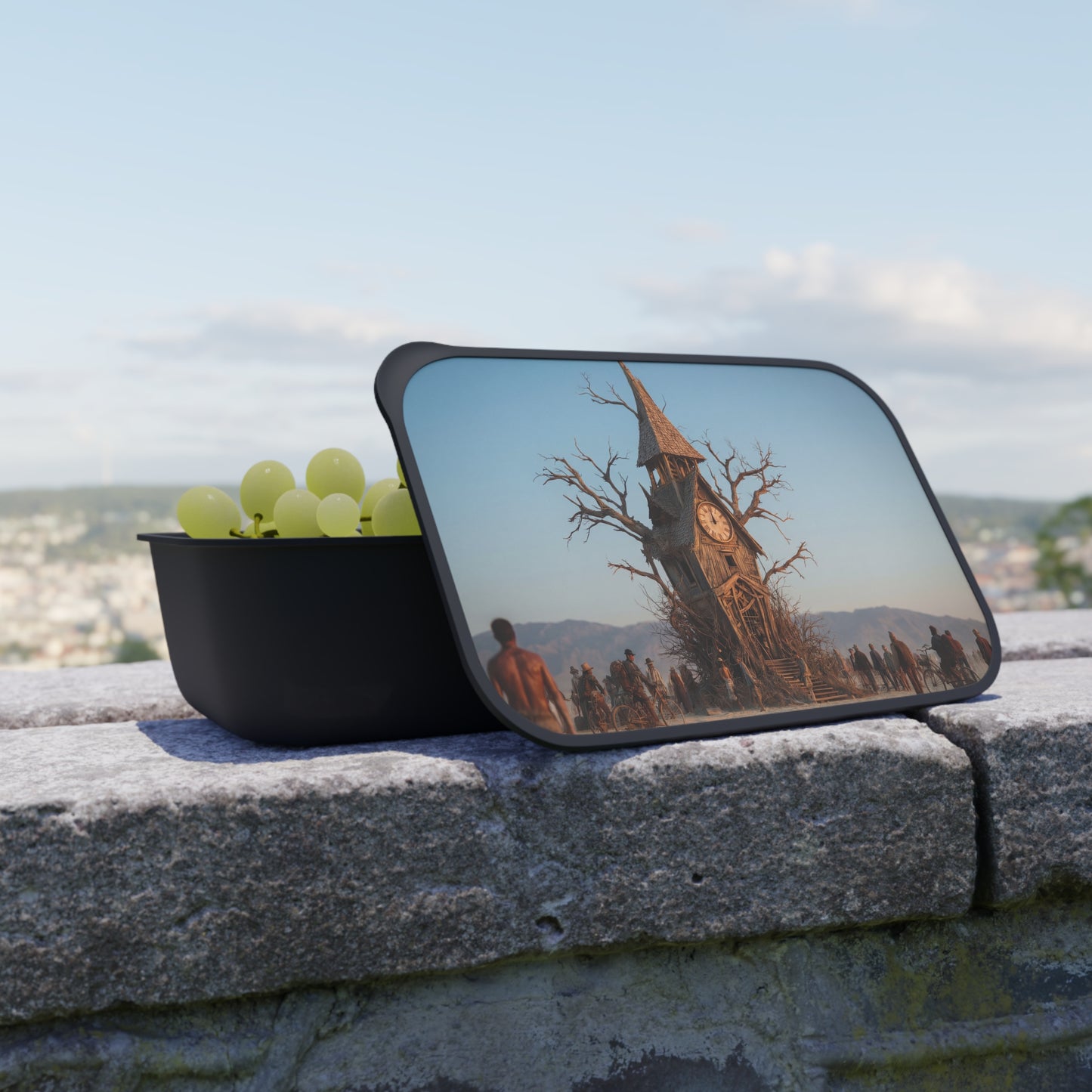 Clock Tower in the Wasteland PLA Bento Box with Band and Utensils – Sunset’s Last Chime