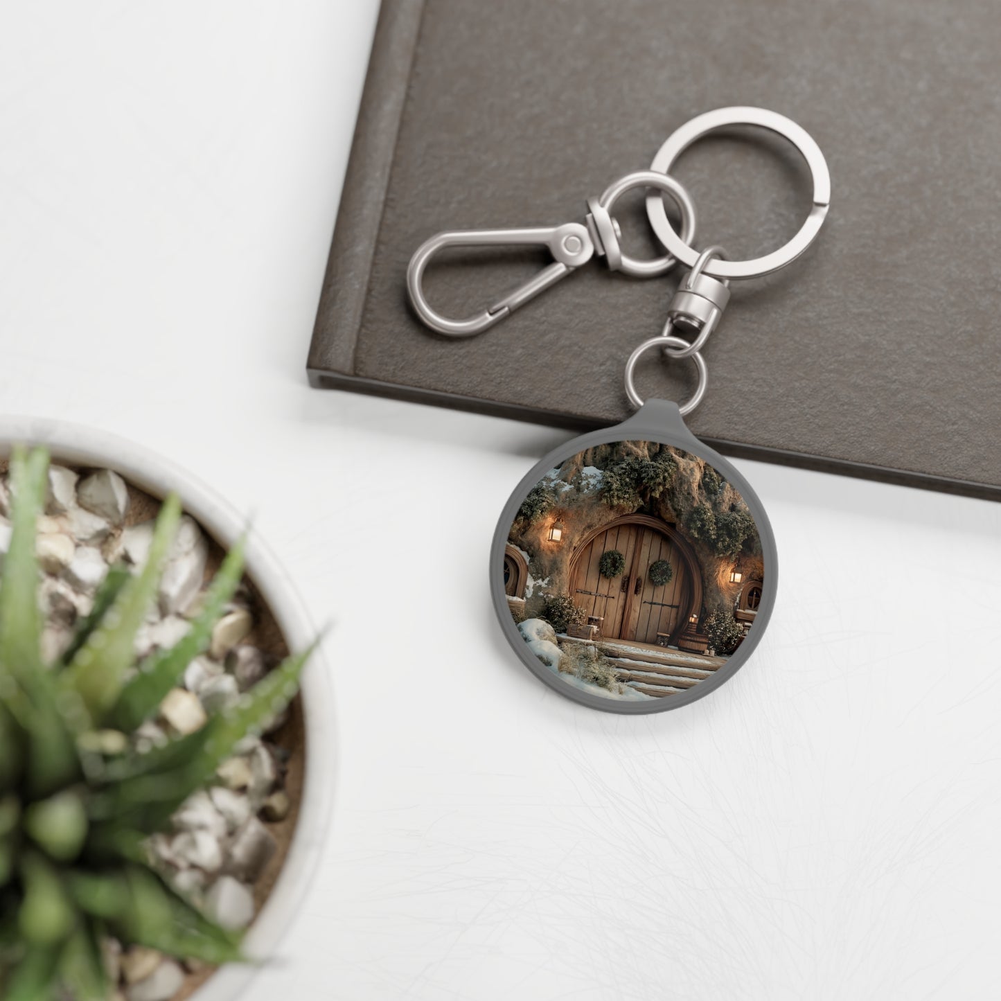 Winter Treehouse Keyring Tag – Cozy Hearth in Snowbound Forest