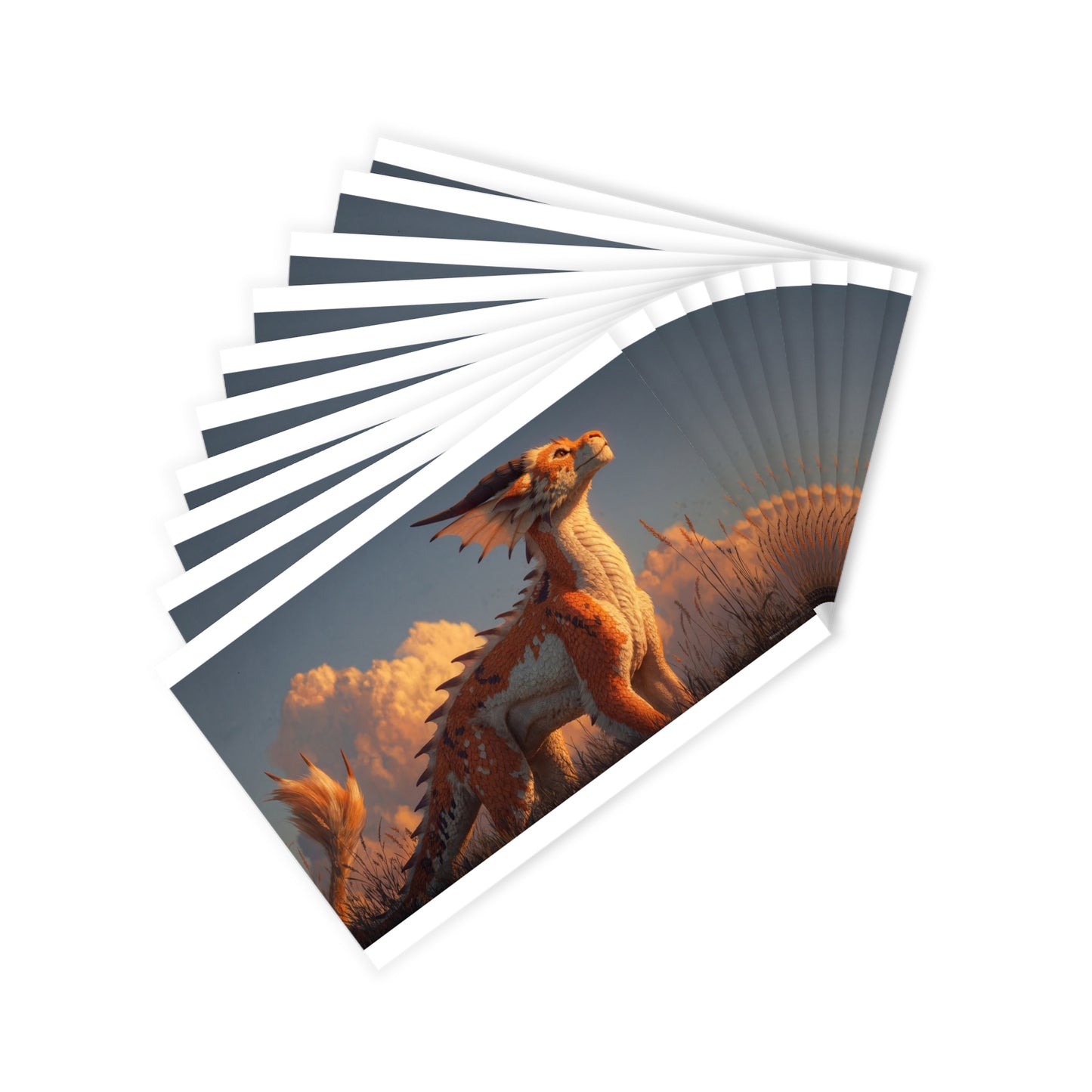 Sunset Sentinel Dragon Postcards (10pcs) – Warm Glow in the Grasslands