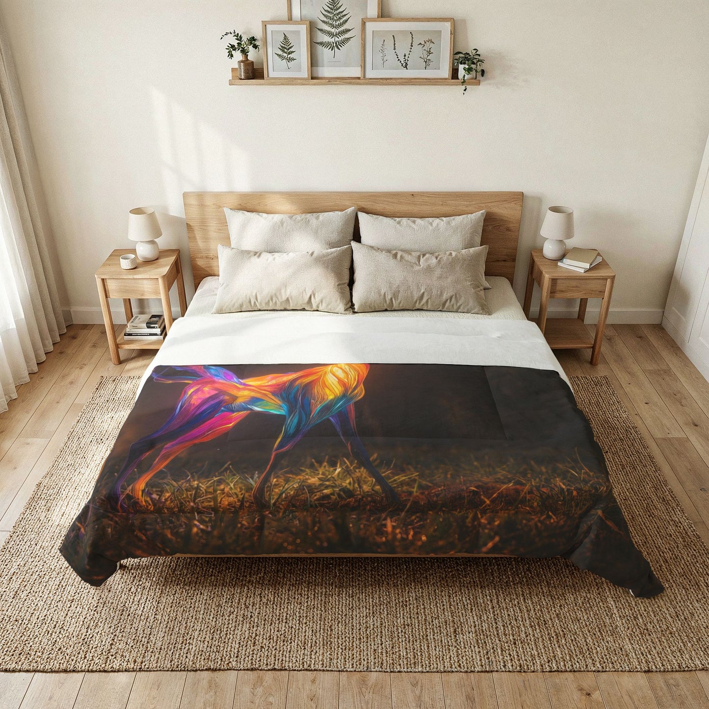 Prismatic Stag Comforter – Ethereal Light-Weave Forest Guardian