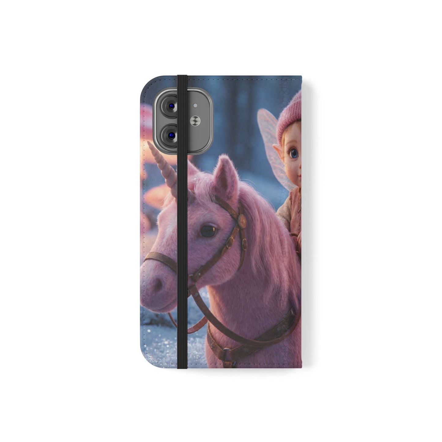 Pink Unicorn & Fairy Child Flip Cases – Winter Forest Guardian Scene