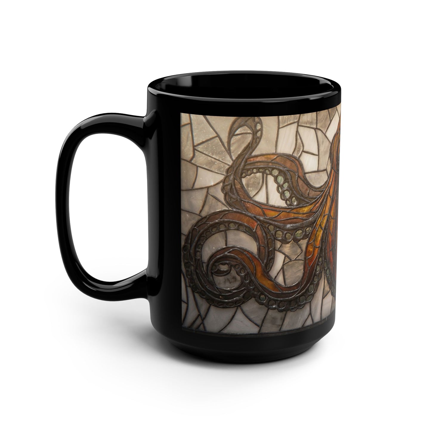 Stained Glass Octopus Mug – Amber Tentacle Tapestry