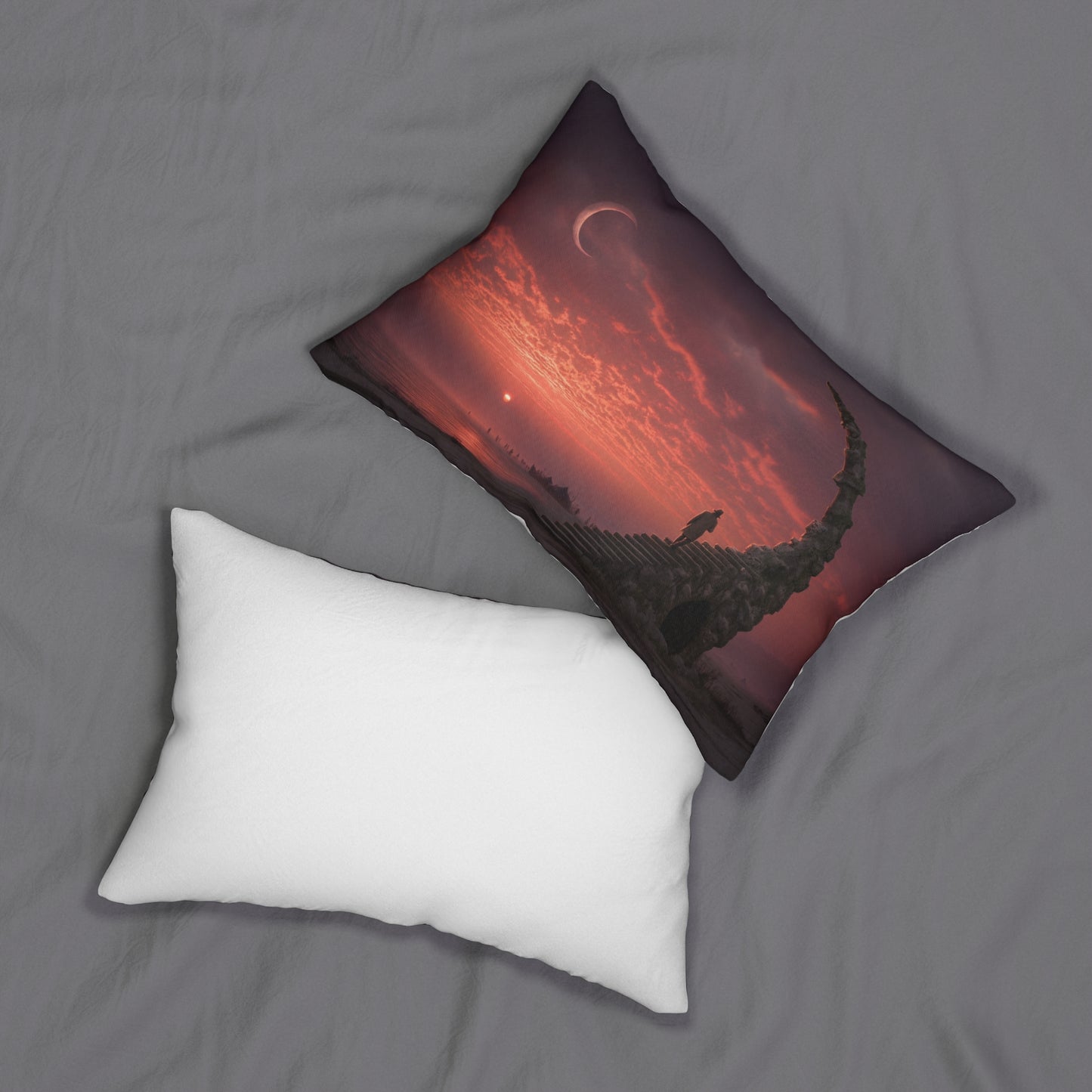 Solstice Sentinel Spun Polyester Lumbar Pillow – Crimson Sky Stairway to Dawn