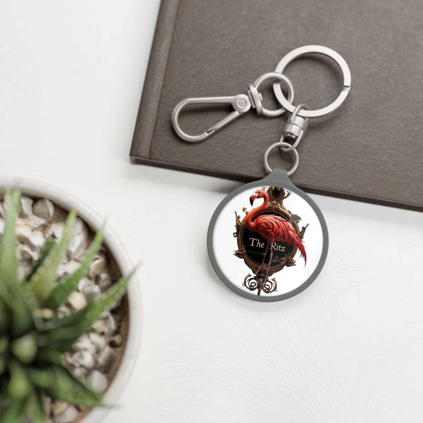 Crimson Flamingo Manor Keyring Tag – Gilded Frame Elegance