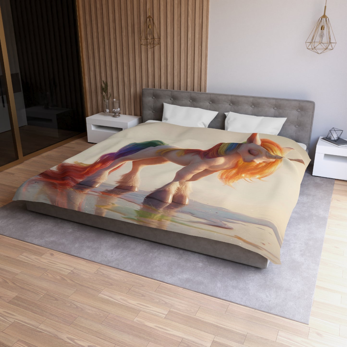 Rainbow Mane Unicorn Microfiber Duvet Cover – Sunset Serenity Dreamscape