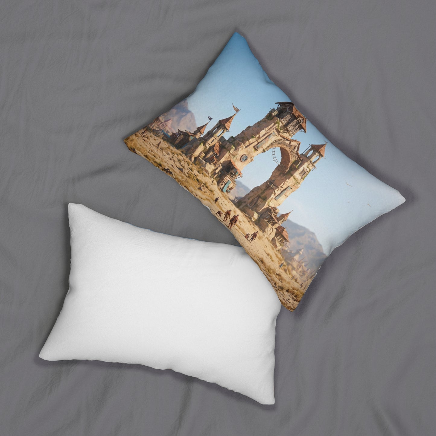 Desert Citadel Lumbar Pillow – Sun-Drenched Ruins of the Forgotten Gate